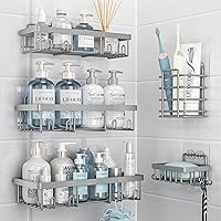 Liuoud 5-Pack Rustproof Stainless Steel Shower Caddy Organizer - Self-Adhesive No-Drill Wall Shelves for Shampoo, Soap, Large Capacity Grey