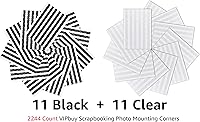 Vista 2 de VIPbuy 2244 calcomanías de esquina autoadhesivas para álbumes de recortes, álbum de fotos, diario, manualidades, 22 hojas (negro y transparente)