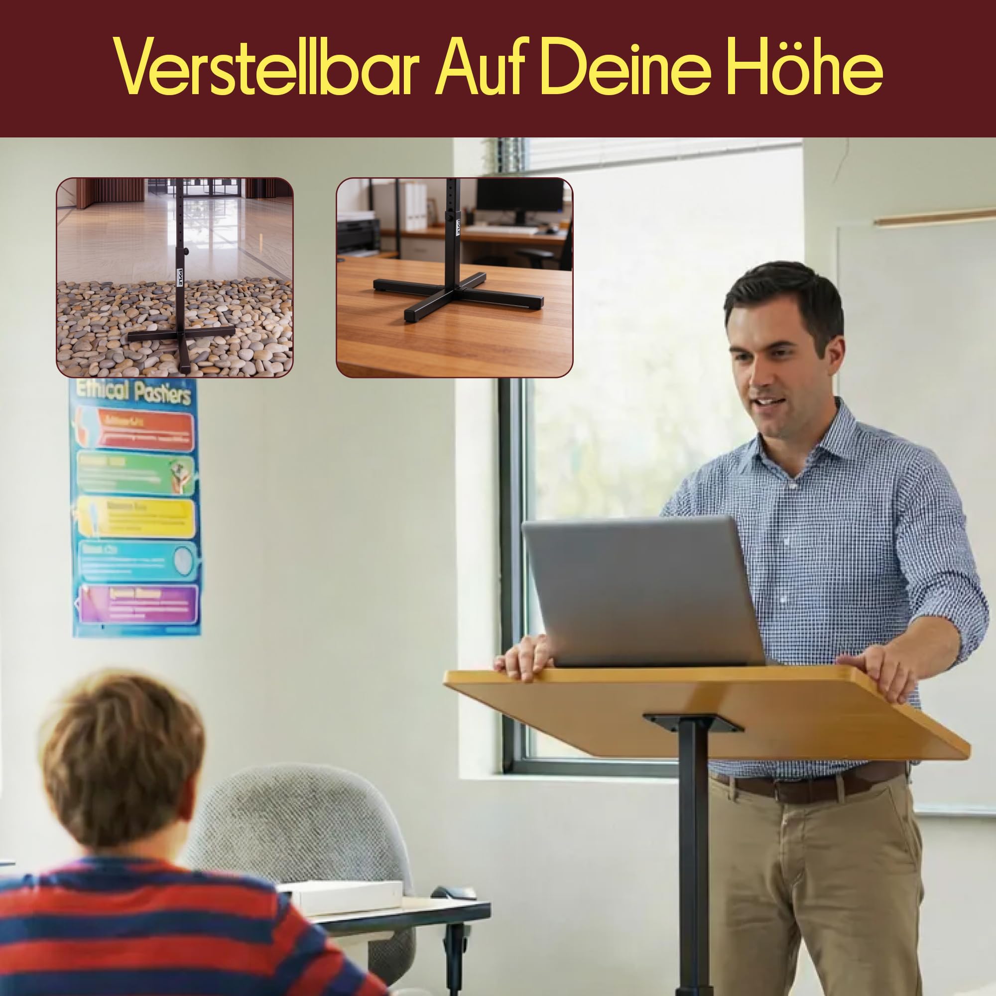 Pyle Stehpult Höhenverstellbar – Mobiler Laptopständer & Stehtisch für Büro, Bühne, Präsentationen und Trauungen – Ergonomisch, Universal & Leicht, Schwarz (Top), Grau (Base)