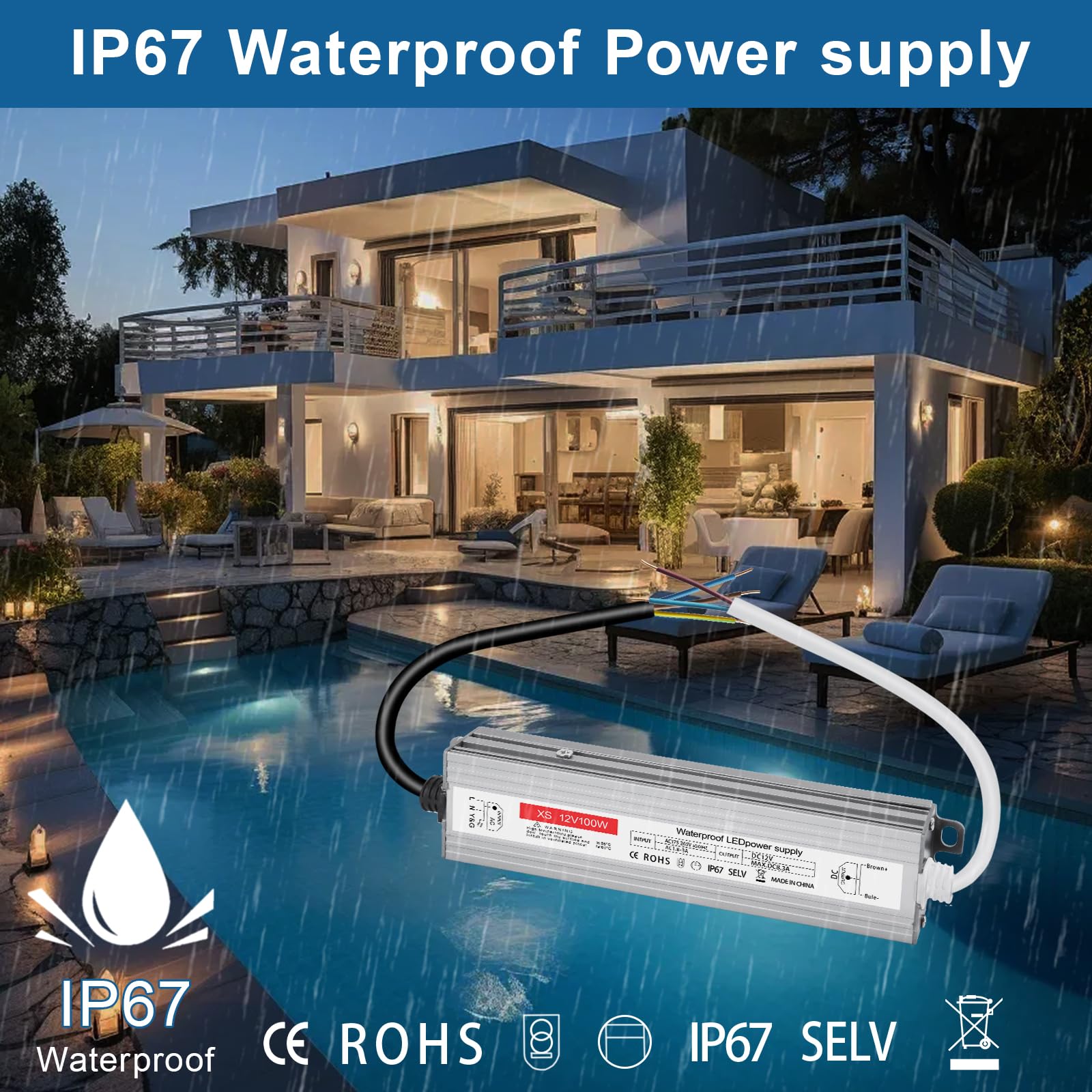 LED transformator 12 V 20 A, IP67 waterdichte LED transformator 12 V