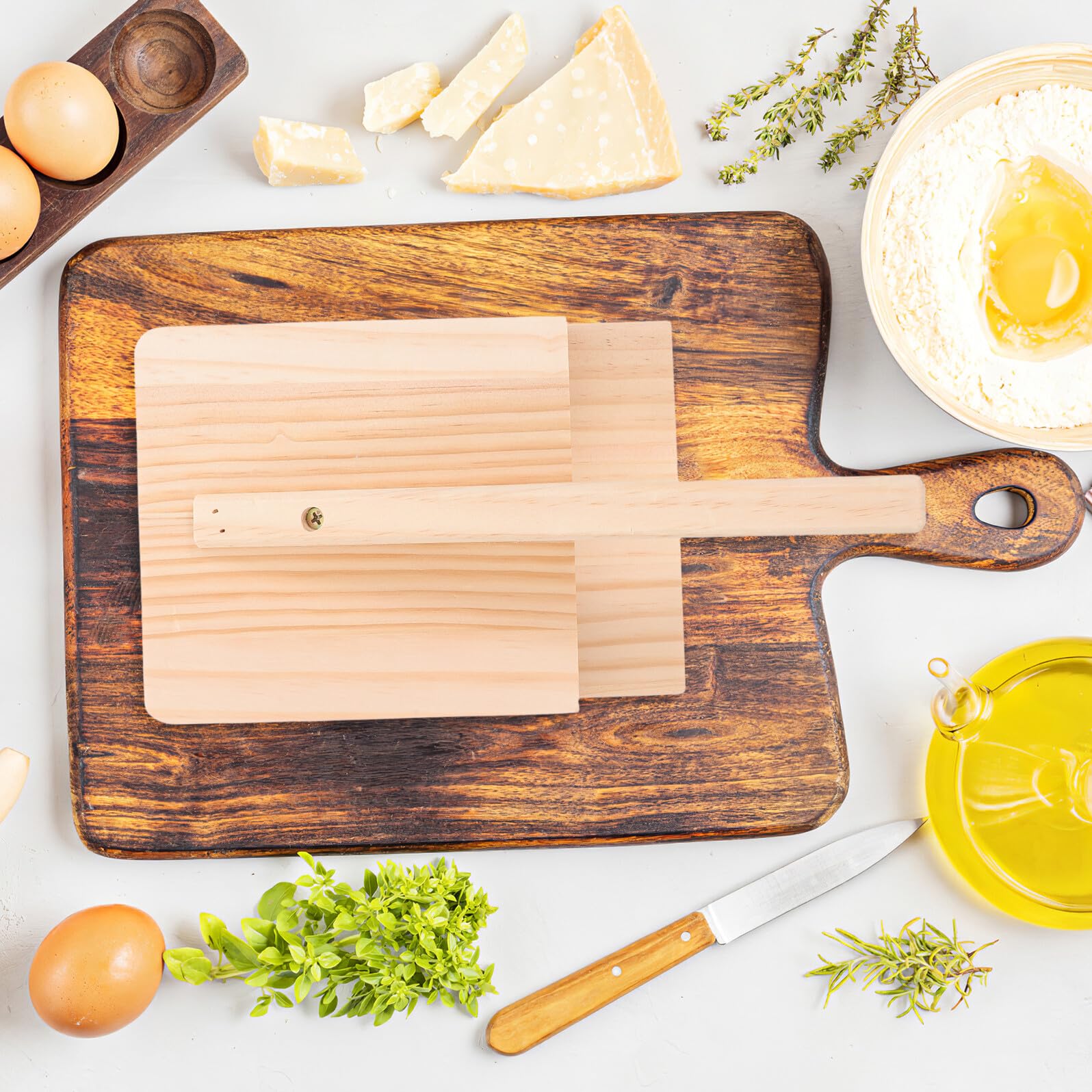 Housoutil Molde de Madera para Masa de Dumplings Prensa de Acero Inoxidable Herramienta Práctica para Prensar Masa Uniforme Adecuado para Repostería y Cocina Casera