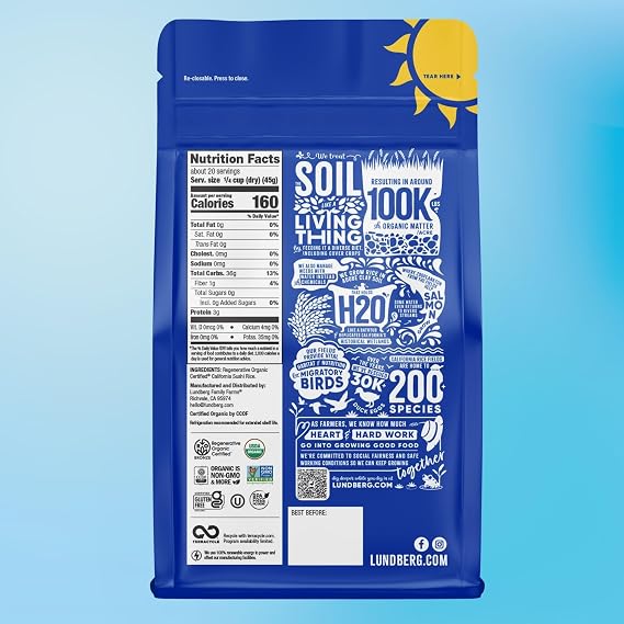 Lundberg Organic California Sushi Rice - أرز قصير الحبوب ، أرز لزج أبيض على الطريقة اليابانية لفائف السوشي المثالية ، أوعية الأرز ، وموتشي ، نما الأرز الأبيض في كاليفورنيا ، 32 أونصة