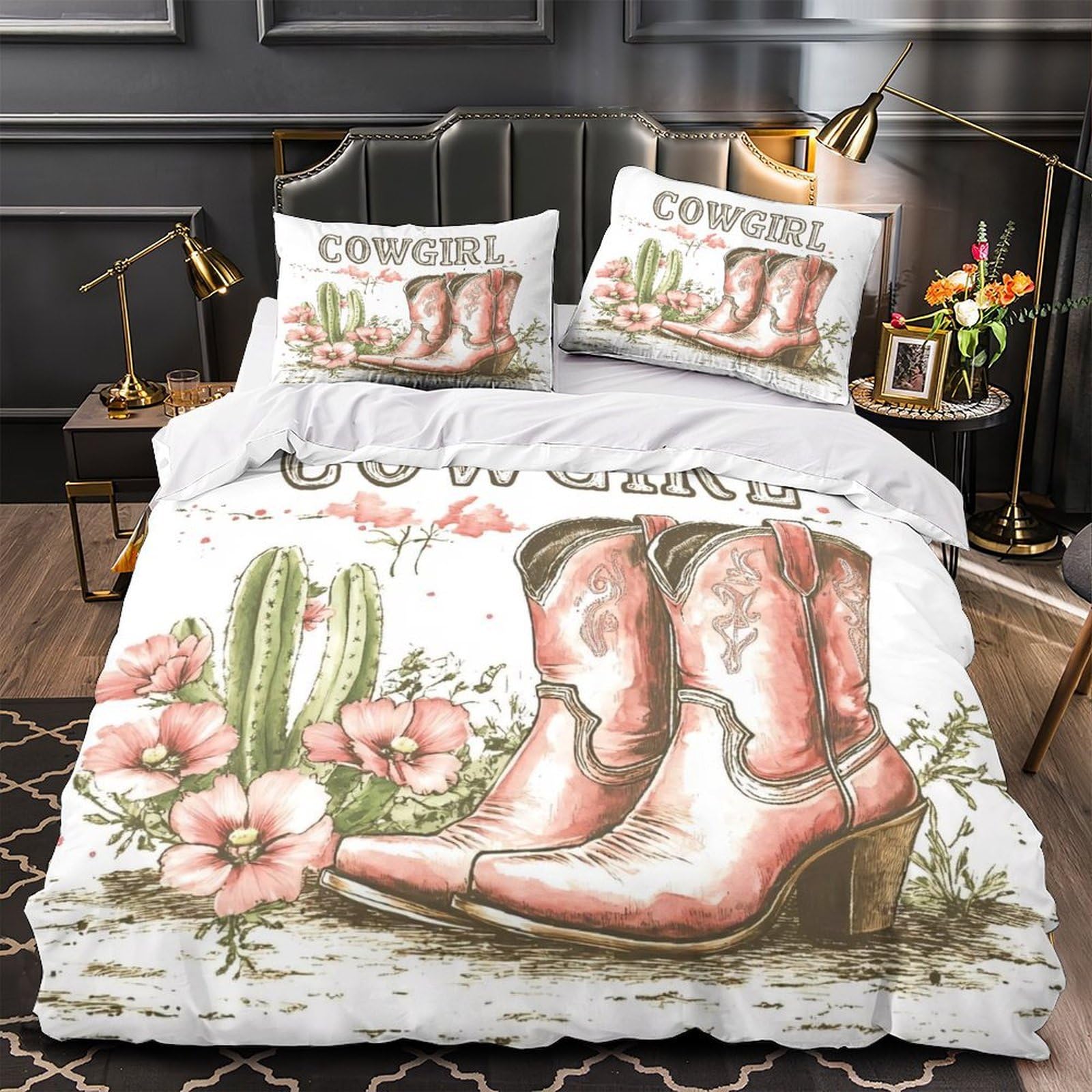 Parure de lit bottes de cow-girl roses, le cadeau d'anniversaire parfait