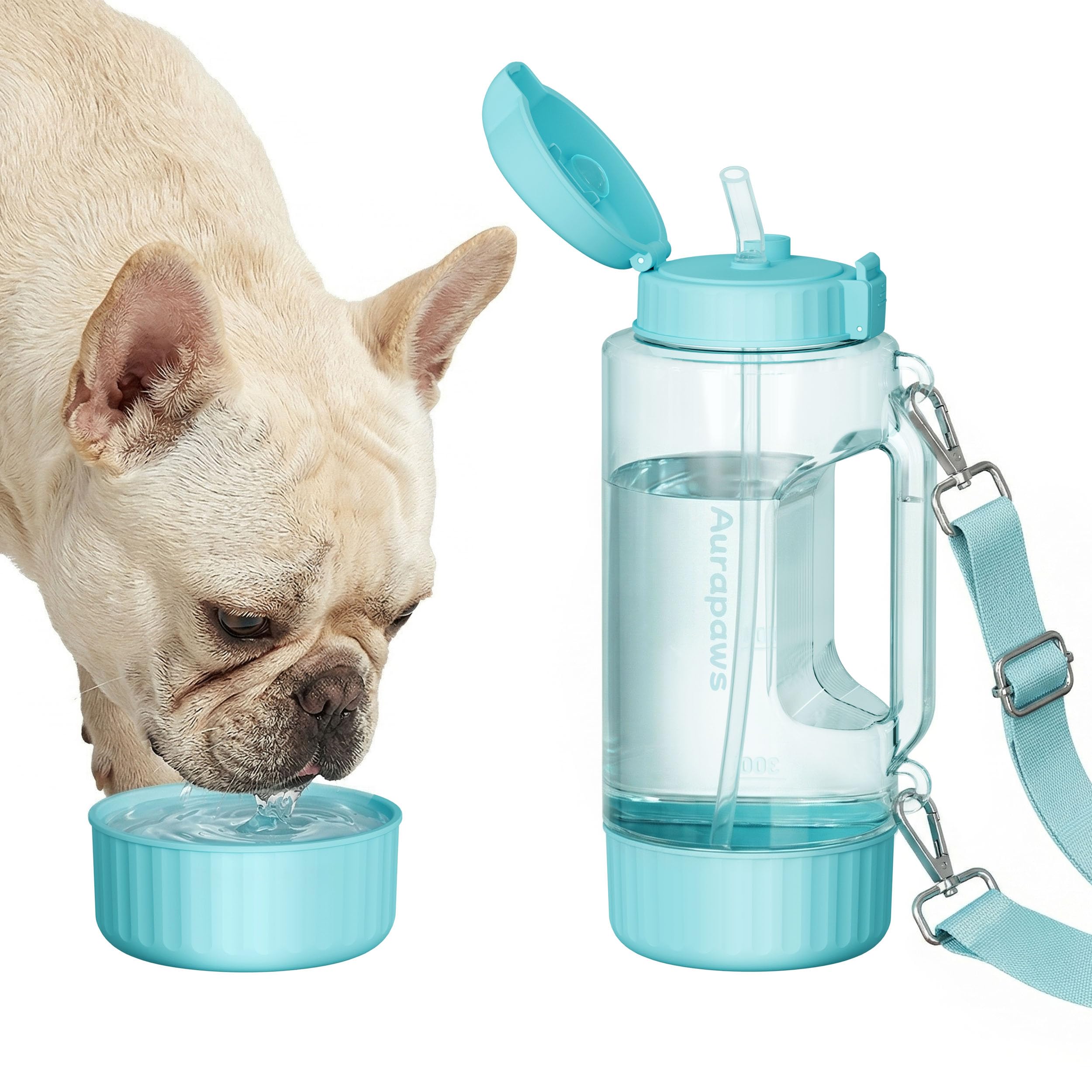 Borraccia per cani e umani, di grande capacità, da 1184 ml, senza BPA, portatile, da viaggio, con ciotola rimovibile e cannuccia, dispenser d'acqua a tenuta stagna, per passeggiate all'aperto