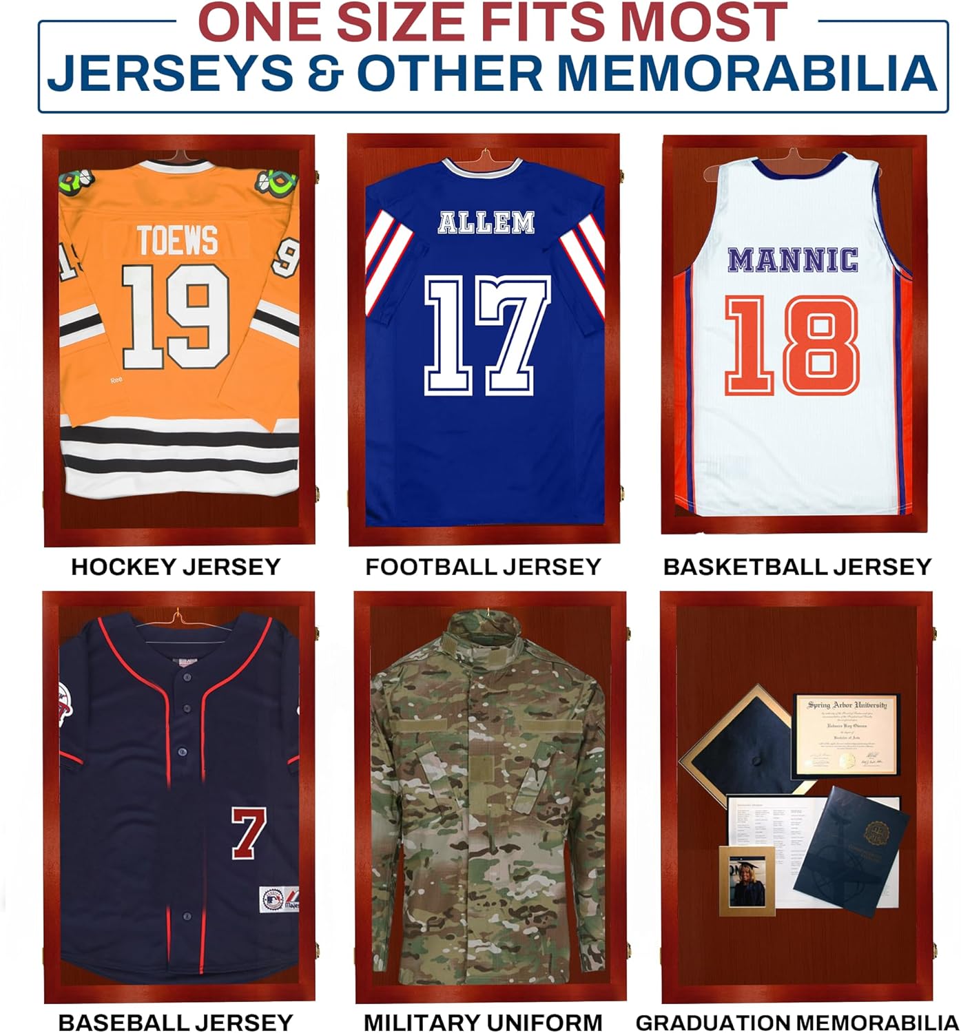 PENNZONI Jersey Frame Display Case - Crystal Clear Acrylic Jersey Frame for Baseball, Football, Hockey, Soccer & Basketball, Jersey Shadow Box - Cherry