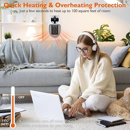 Miniatura 4 de Ecowarm - Calentador eléctrico de 2 piezas, enchufe de pared de 500 W, como se ve en la televisión, pequeño calentador de espacio portátil con