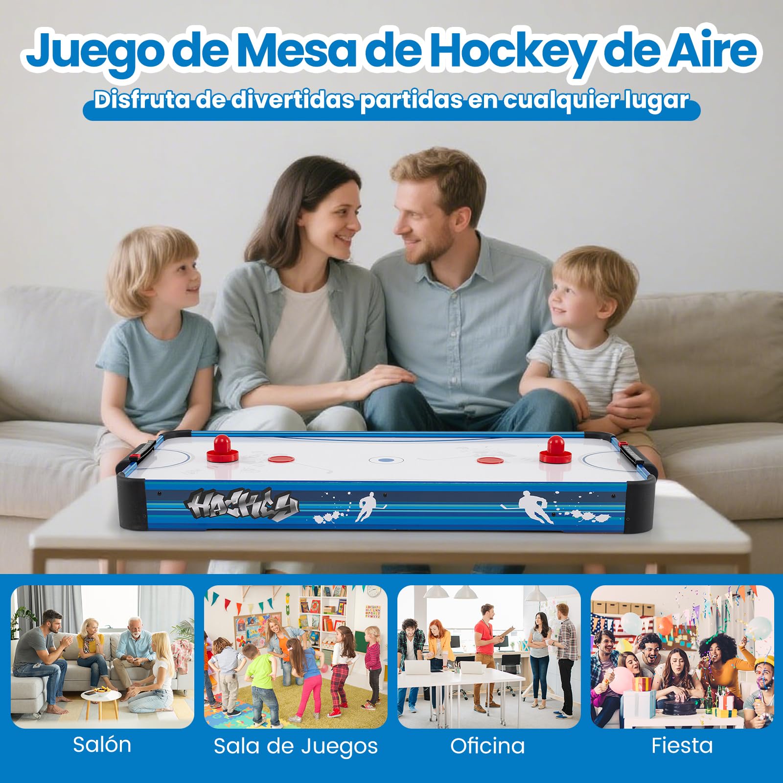 GOPLUS Air Hockey Mesa Portátil con Ventilador 12V, 108 x 50,5 x 10 cm