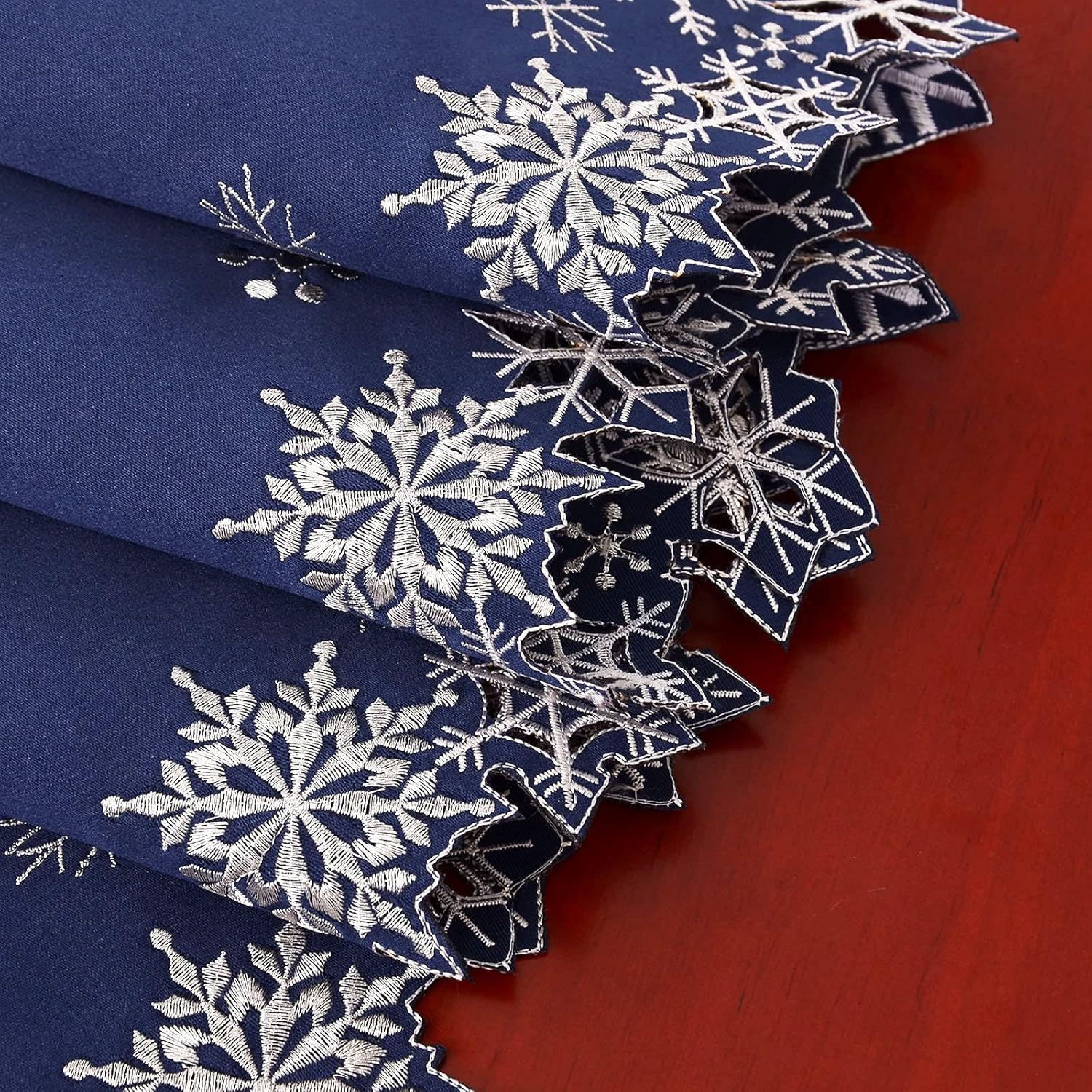 Simhomsen Embroidered Snowflakes Table Runners for Christmas Holiday and Winter (Navy Blue, 14×144 inches)