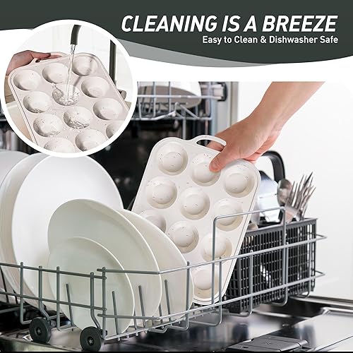 Miniatura 6 de 2 paquetes de 12 tazas de silicona para magdalenas para hornear con marco reforzado de metal, bandeja de tamaño regular para cupcakes, huevos de