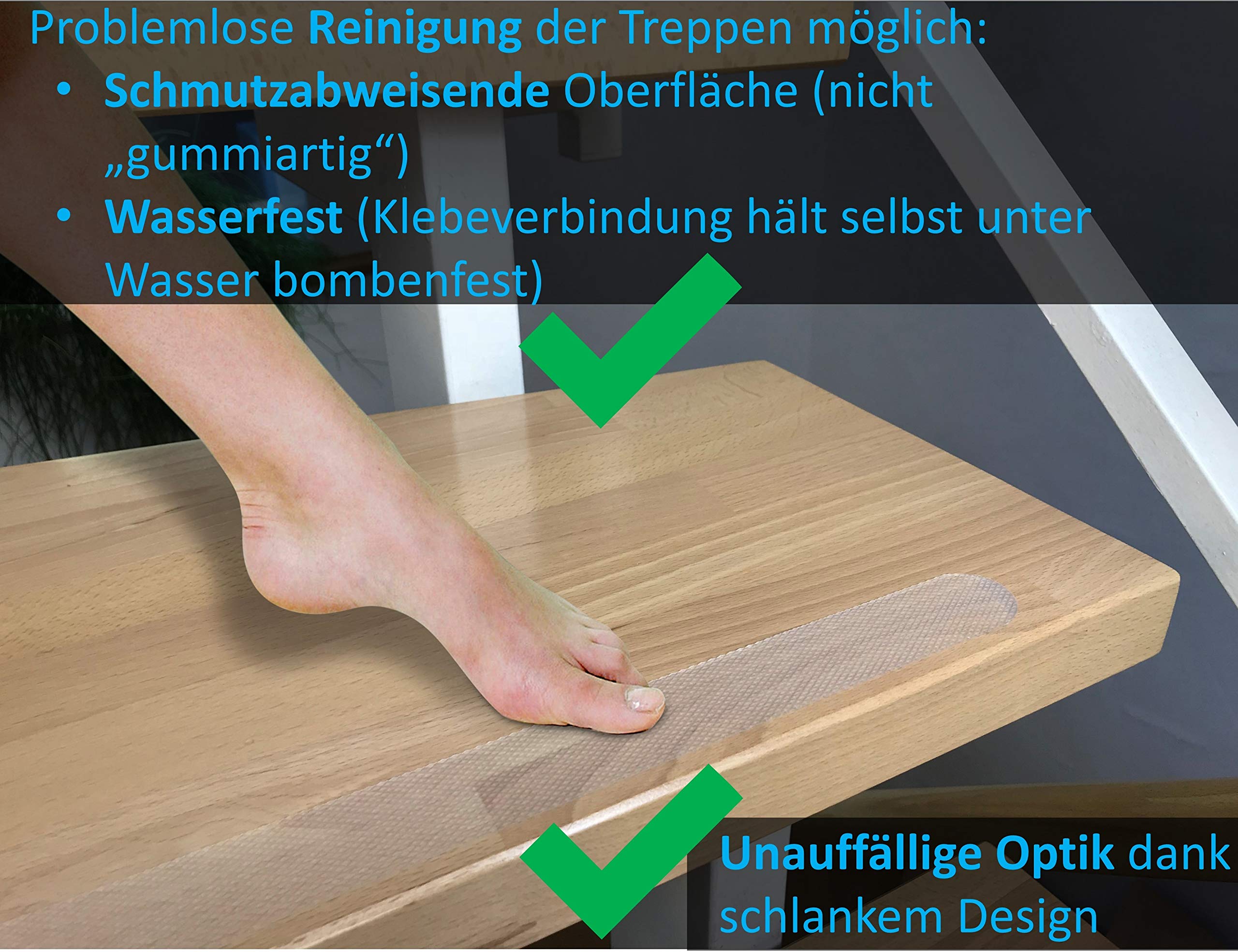 Anti Rutsch Streifen Aufkleber Treppe, transparent, XXL (90x3 cm), Sicherheit durch extra starken Halt, Treppenstufen Antirutsch innen Sticker - 18-Pack