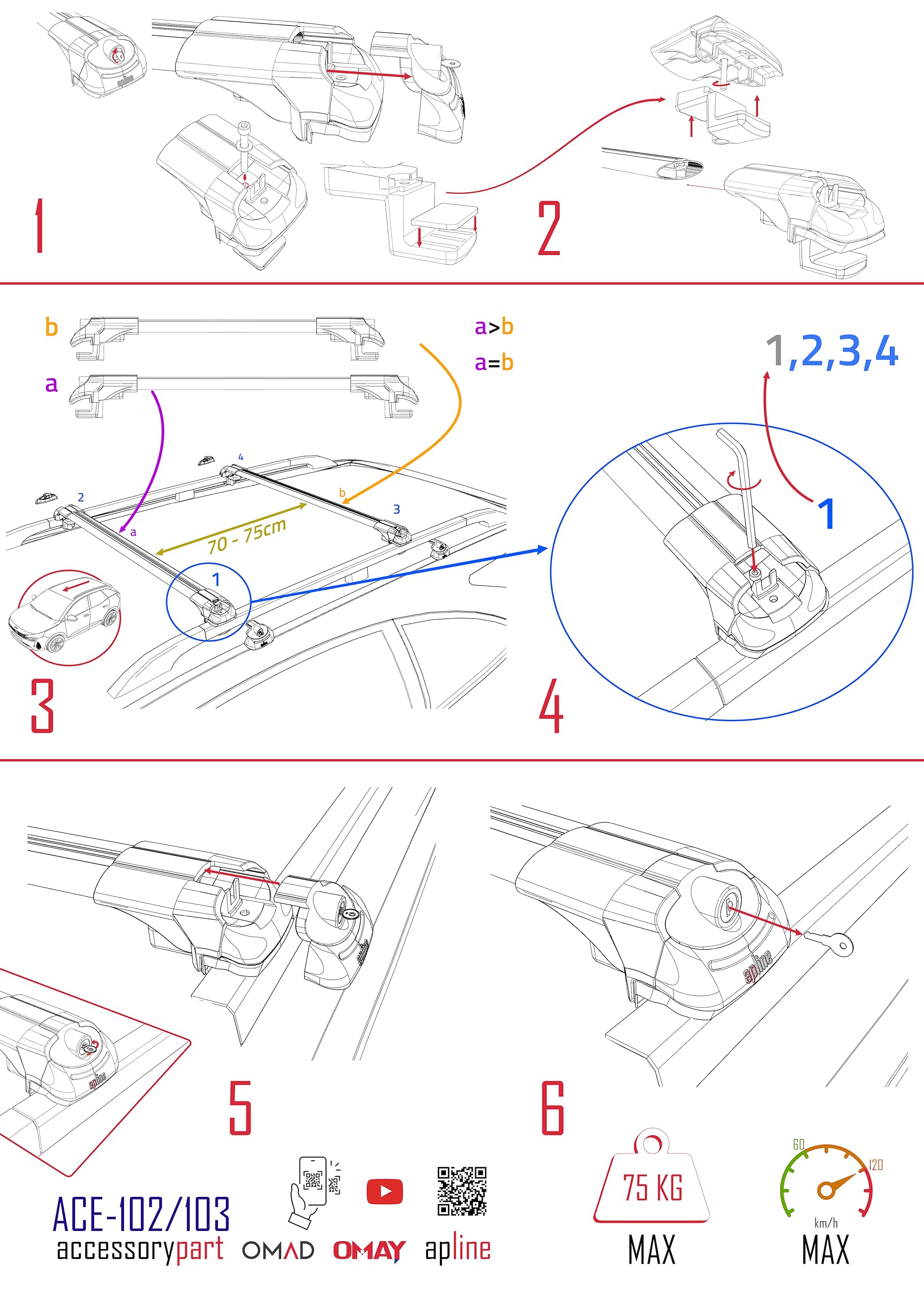 Compatibile con Citroen C3 Aircross (A88) 2018-2024 Modello ACE-1 Barre Tetto Portapacchi Auto Barre Portatutto Grigio Alluminio 2 Barre
