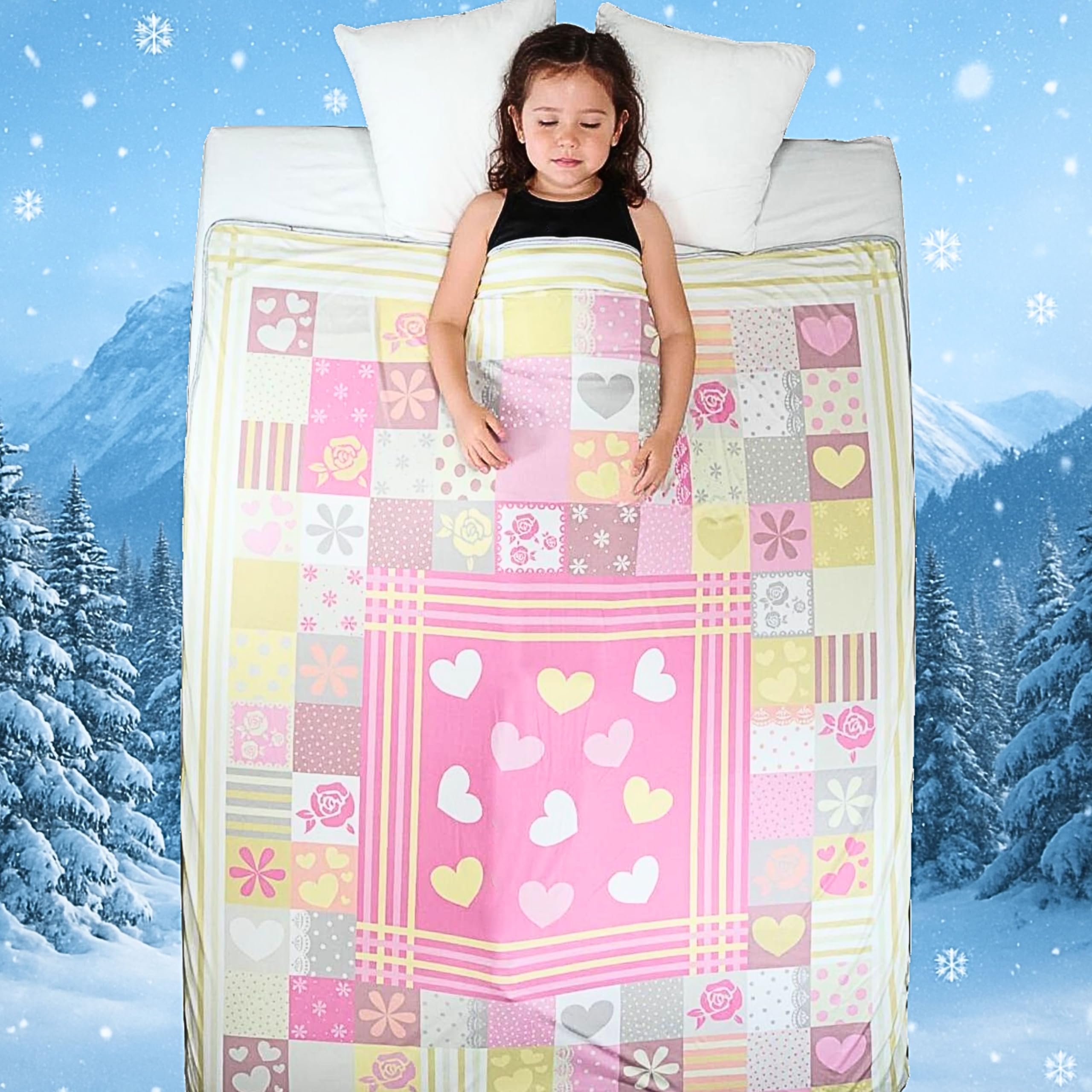 Kühldecke für Mädchen, Sommerdecke, FrostWeave Q-Max > 0,4 Herzen, Patchwork-Design, Überwurf, Decke, atmungsaktiv, für Babys, Kinder, Einzelbett (150 x 200 cm)