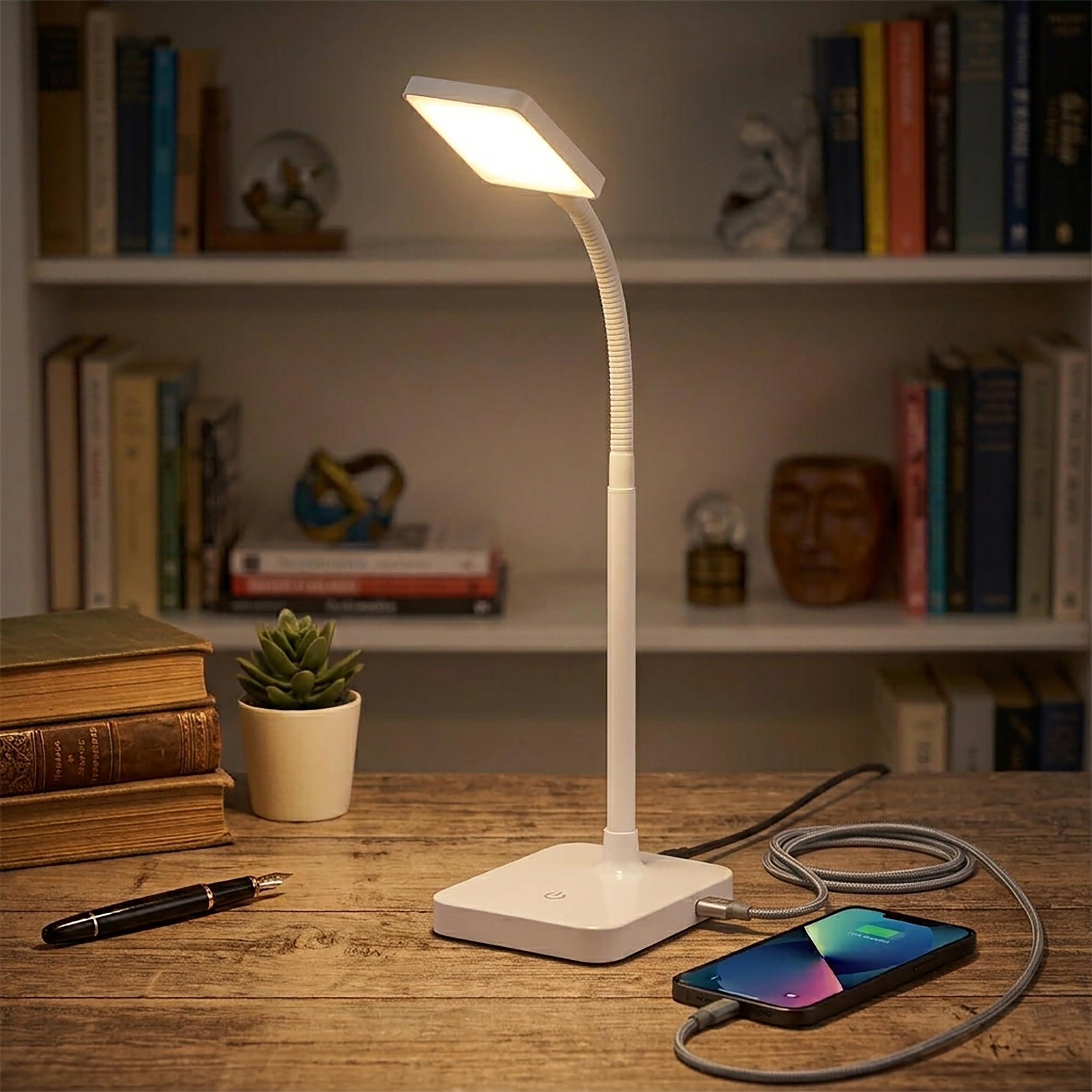 MaxLite Desk LAMP LED 4W Slim 3000K, USB Port, White Finish