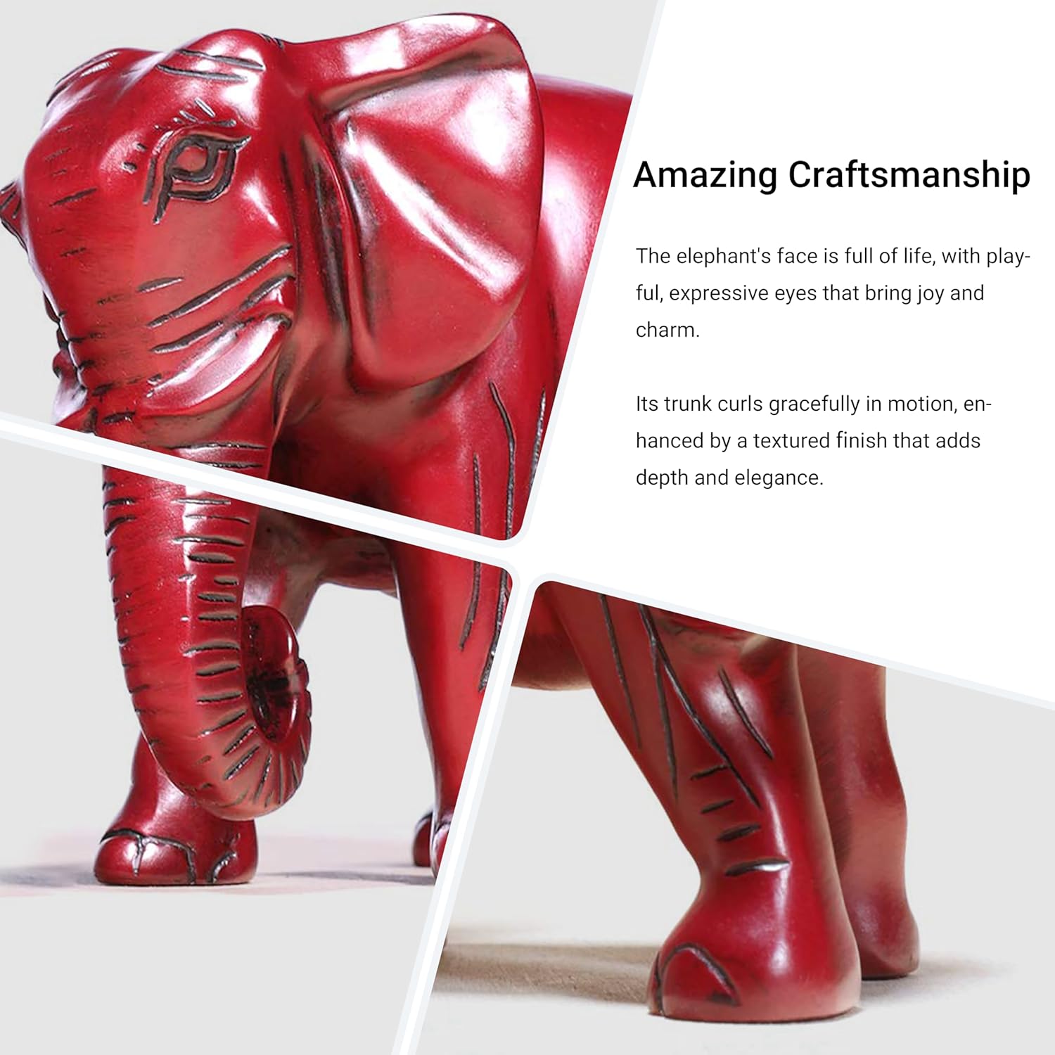 Pack 2 Red Elephant Statues and Figurines with Trunk Up/Down-Wealth Feng Shui Elephant Statue Home Decor for Living Room-Ideal Gift for Mom Women Birthday