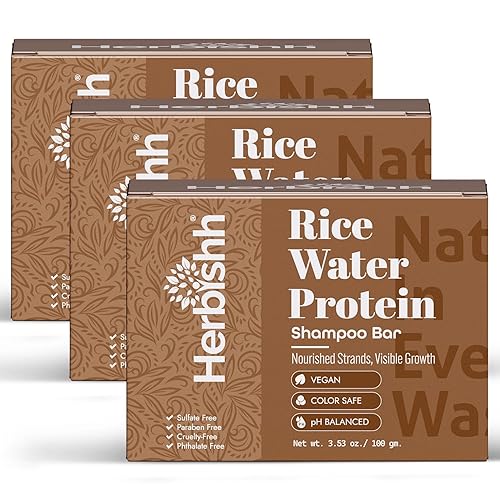 Herbishh Barra de champú de agua de arroz para el crecimiento del cabello, fortalecimiento y nutrición, jabón sólido para adelgazar el cabello,