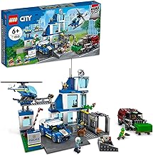 Estación de Policía LEGO City con furgoneta, camión de basura y helicóptero Juguetes 60316, Regalos para niños y niñas de 6 años en adelante con 5 minifiguras y juguete de perro