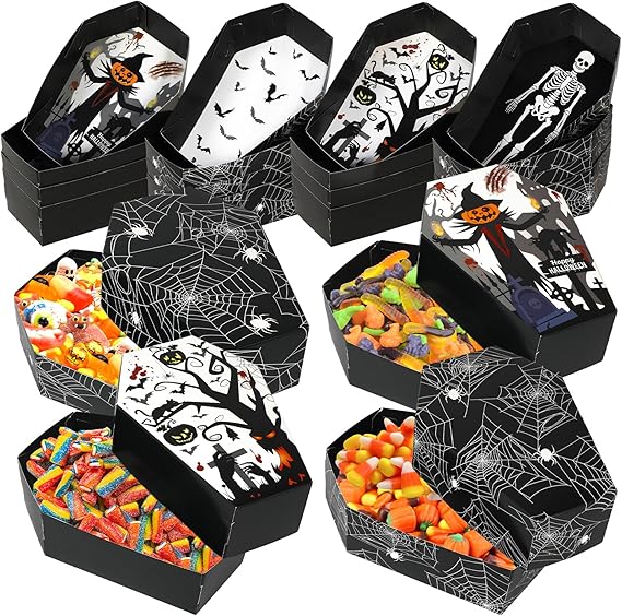 Amazon.com | HOWAF 12Pcs Coffin Shape Paper Food Boats for Happy ...