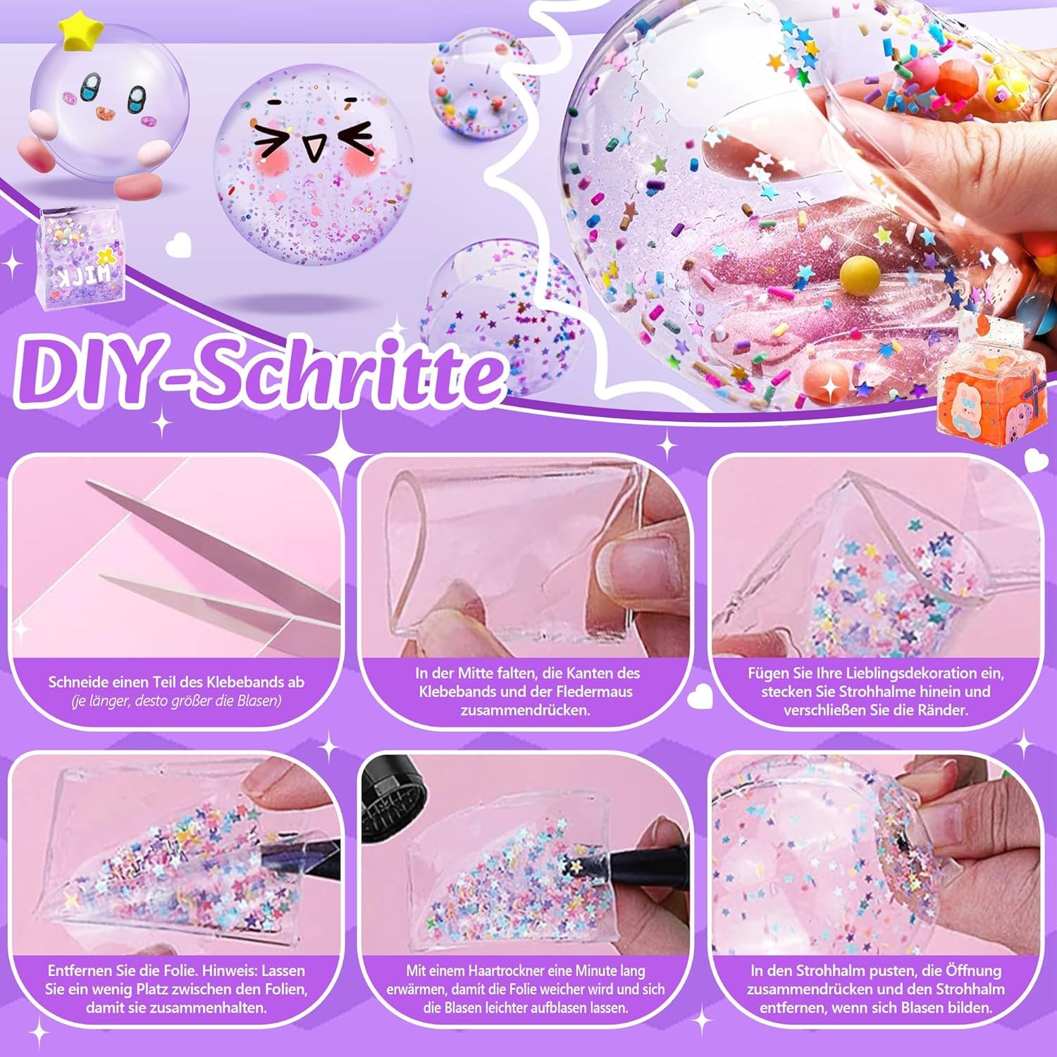 JONRRYIN 106 Piezas Cintas Nano Tape Bubble Kit, Juegos de Manualidades Cinta Nano-Tape para Niños, Cinta Multifuncional de Nanoburbujas con Perlas, Pegatinas y Accesorios