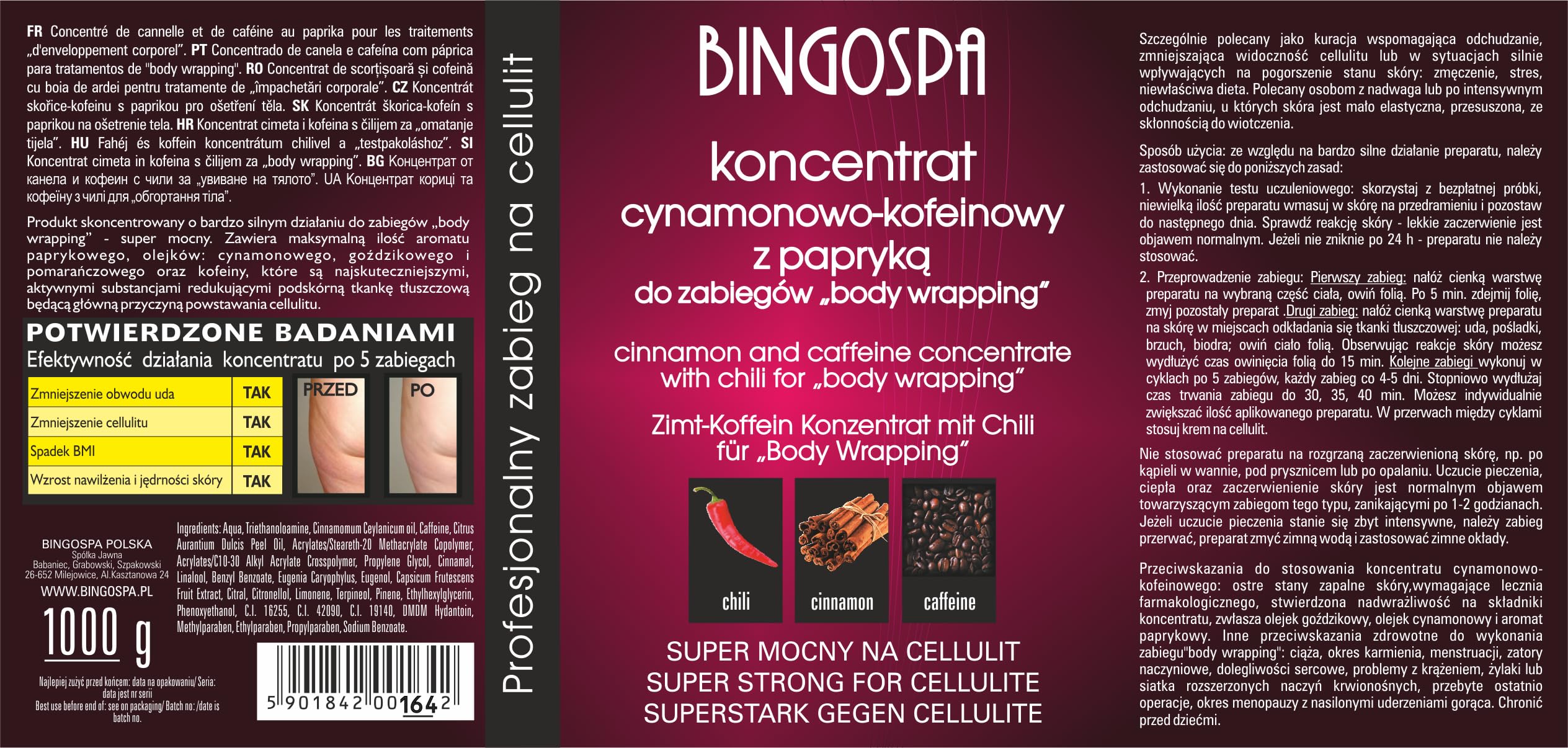 bingospa canela de cafeína concentrado con Chili de pimienta de Fur Body Wrapping, 1er Pack (1 x 1 kg)