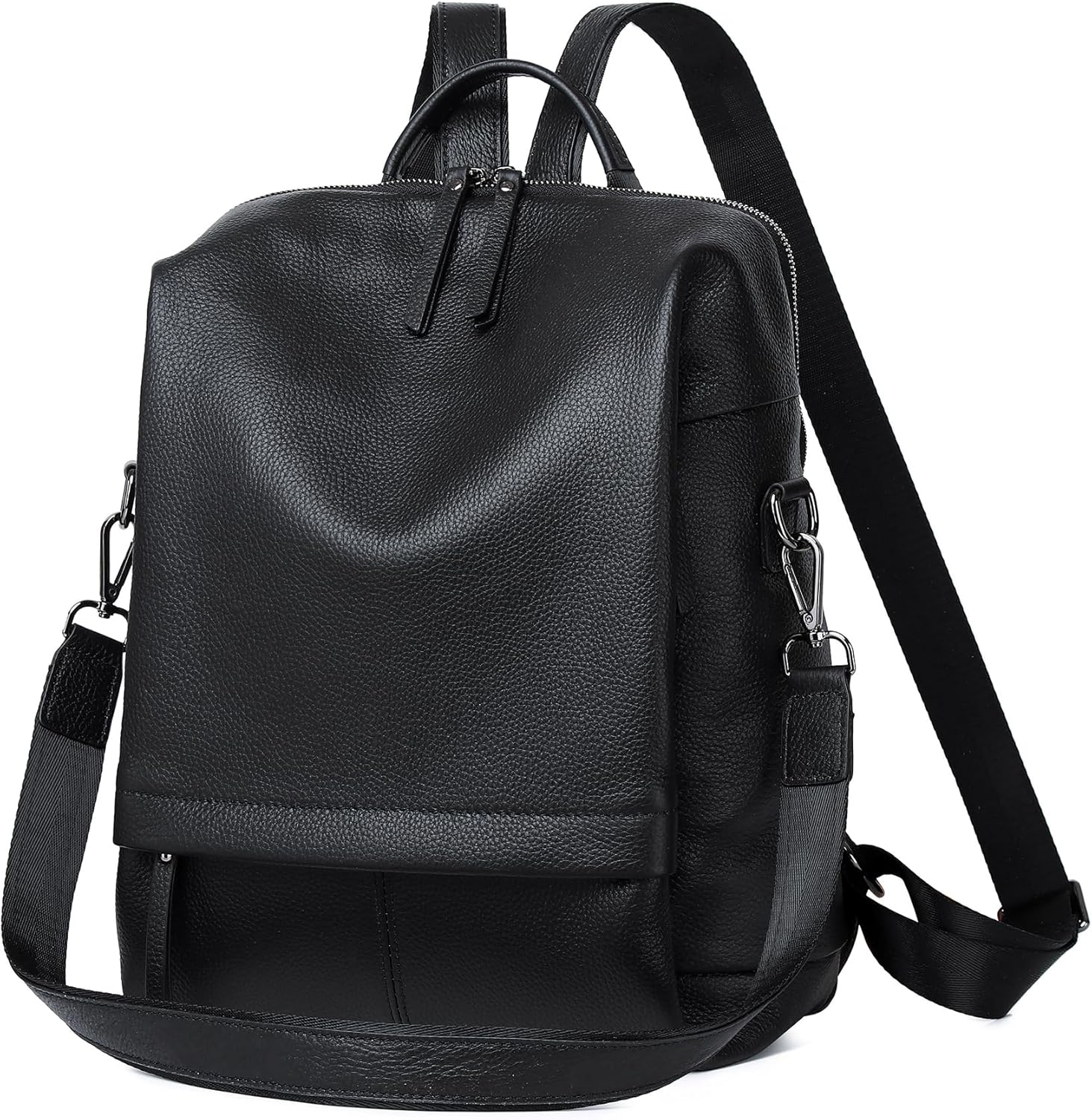 Genuine Leather Backpack Purse for Women, Fashion Designer Soft Backpack with Large Compartment Black - Image 9