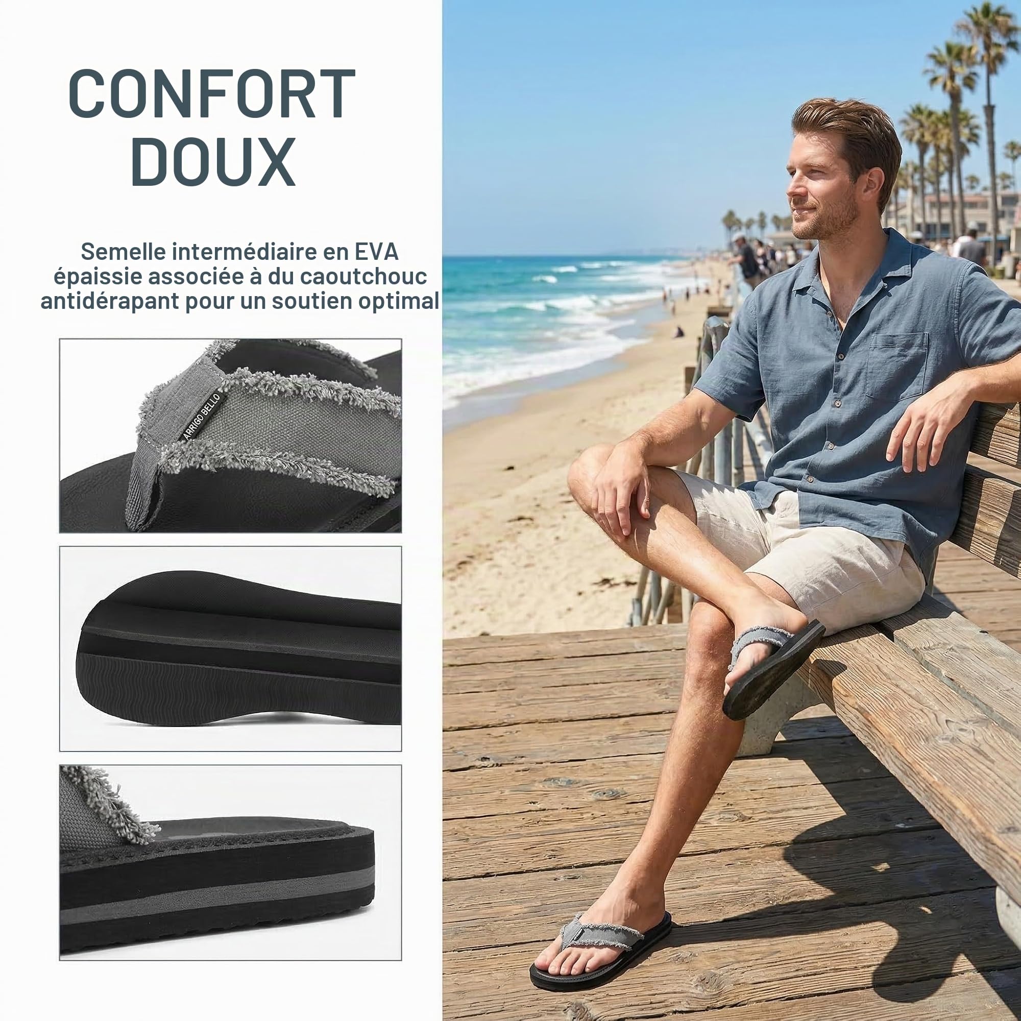 ARRIGO BELLO Tongs Confortables Homme Sandales Légeres Antidérapantes été Chaussures de Plage Piscine 41-46 EU