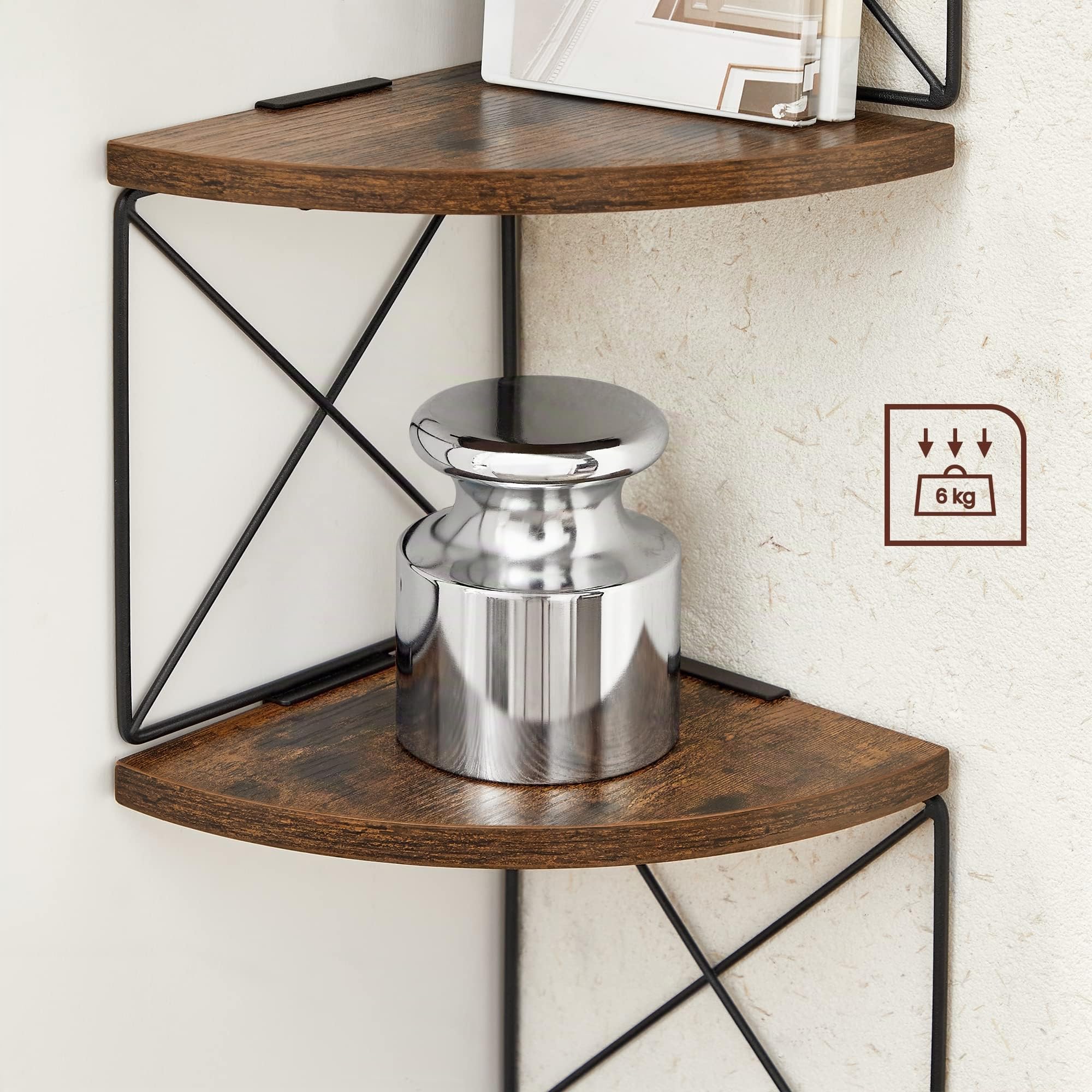 VASAGLE Libreria Angolare a Parete con 5 Ripiani, Mensola Angolare da Muro, Montaggio Facile, per Camera da Letto Soggiorno Bagno Cucina Studio, Marrone Vintage e Nero LLS851B01