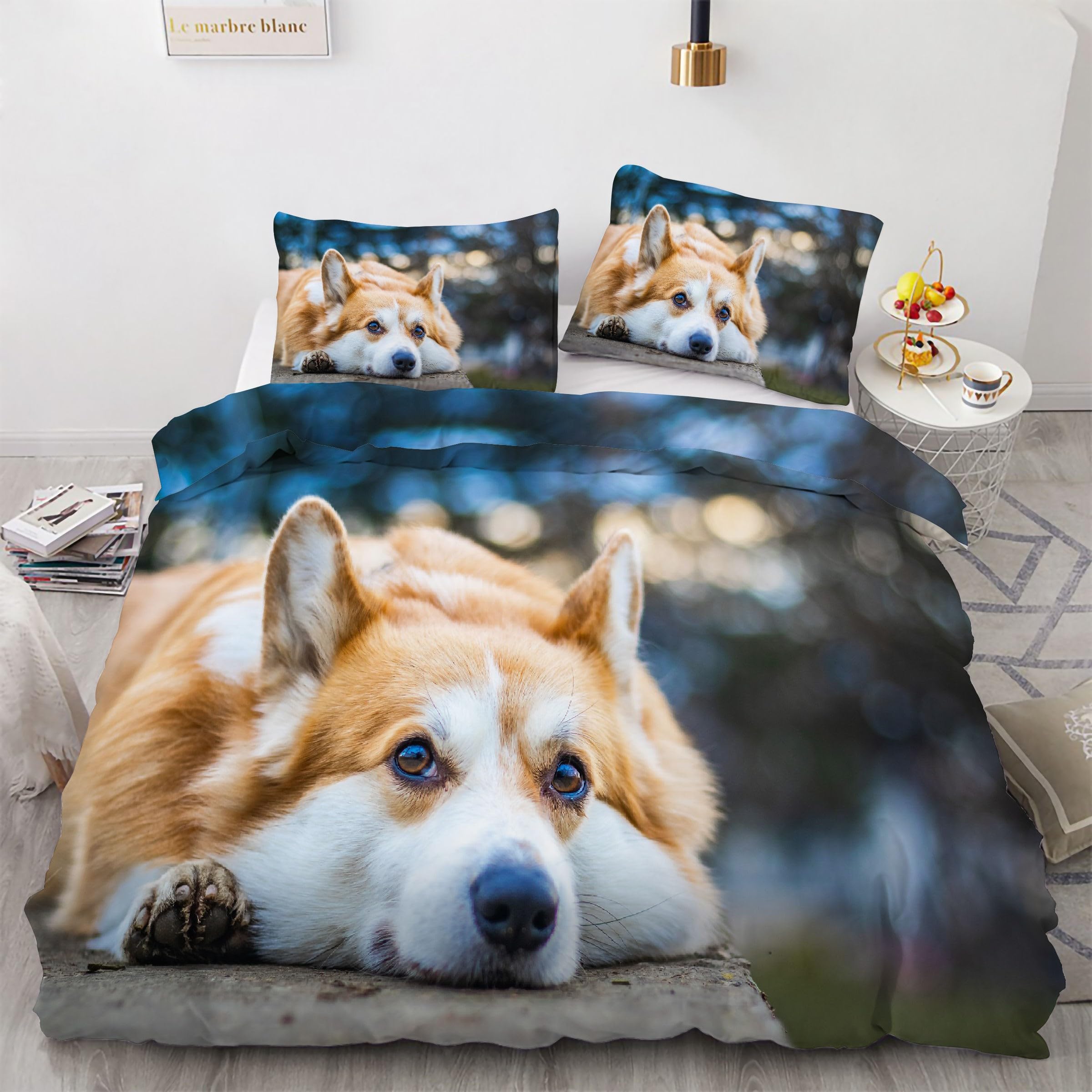 Housse couette 200x200 animal Shiba Inu ensemble de literie 3 pièces microfibre douce
