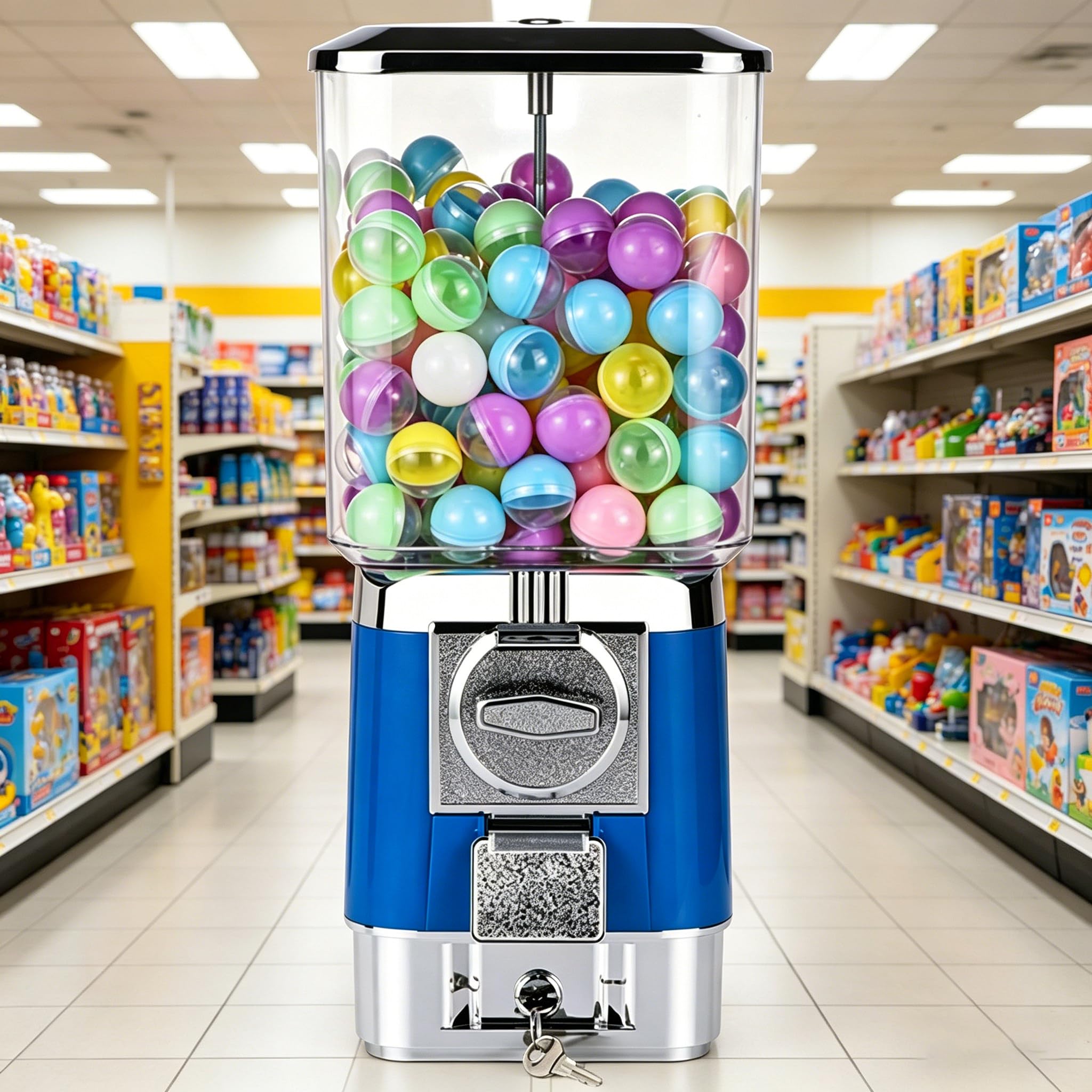 Sushangmao Vending Machines, Coin Operated Commercial Large Capacity Gumball Machine,with 100 Capsules and 50 Tokens for Game Stores, Commercial Mini Dispenser Prize Machine blue