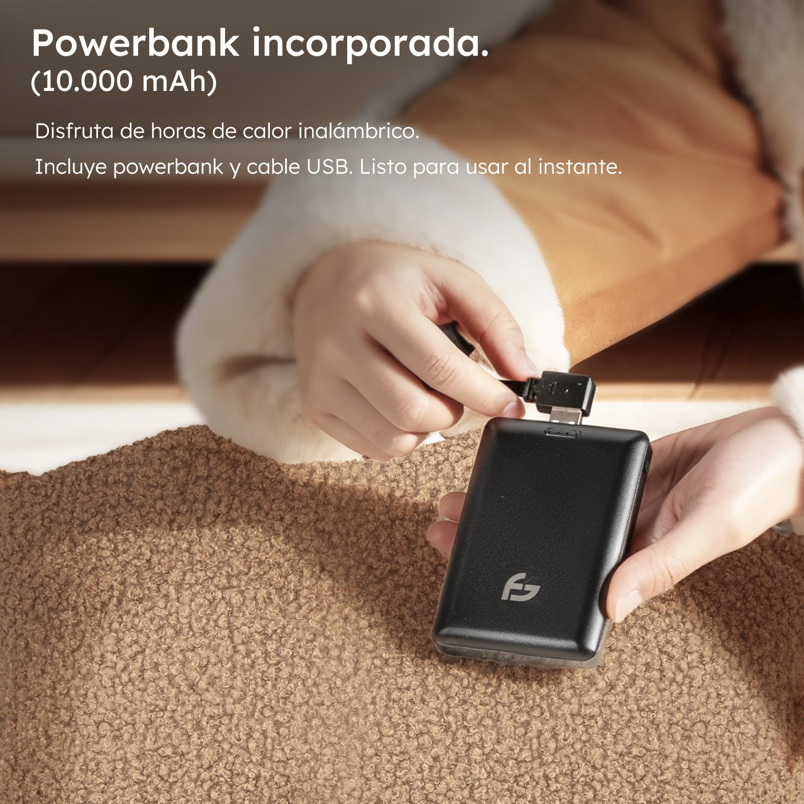 Cojín térmico – 3 modos de calor – Cojín térmico recargable – Banco de energía de 10.000 mAh – Inalámbrico – Cojín térmico – 40 x 40 cm – de Carpa (Taupe)