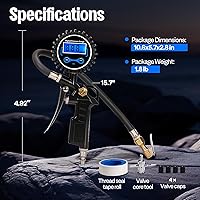 Vista 7 de SPECSTAR Paquete de 2 infladores digitales de neumáticos con manómetro, portabrocas de aire de 250 PSI y accesorios de compresor con manguera
