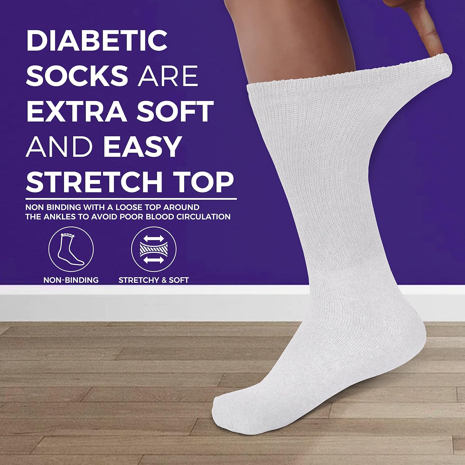 Diamond Star Diabetic Socks, Non-Binding Circulatory Cushion Cotton Crew Diabetic Socks for Men Women - Image 2