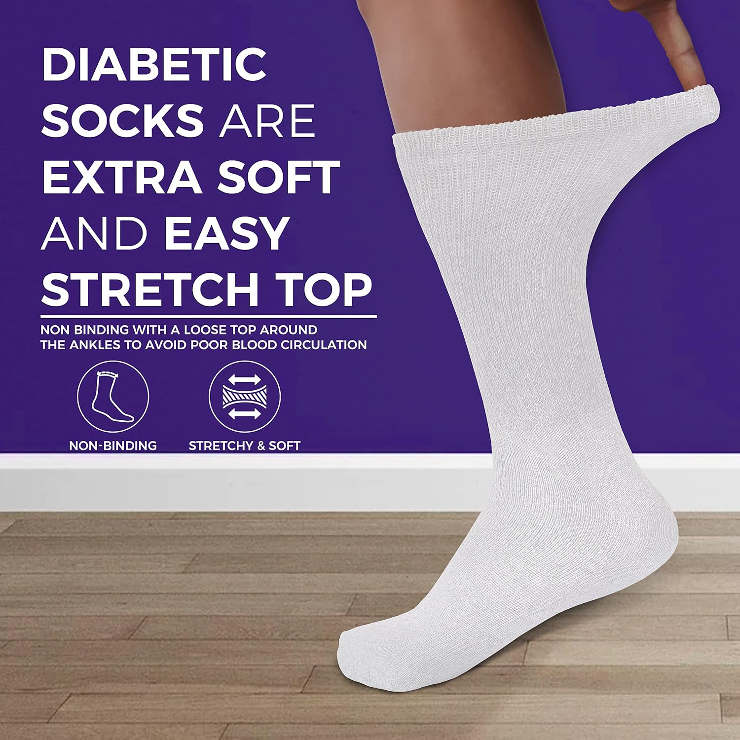 Diamond Star Diabetic Socks, Non-Binding Circulatory Cushion Cotton Crew Diabetic Socks for Men Women