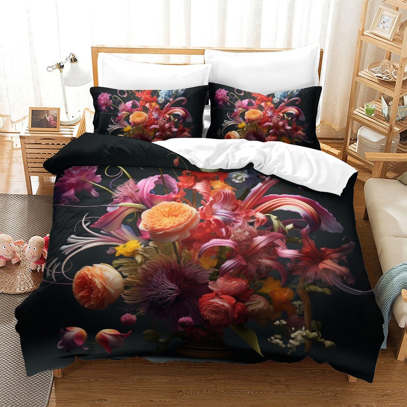 Parure de lit microfibre haut de gamme à motif floral imprimé en haute définition