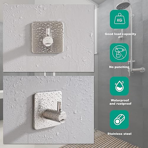 Miniatura 3 de Paquete de 4 ganchos adhesivos de pared de acero inoxidable, resistentes, impermeables, ganchos para toallas y batas