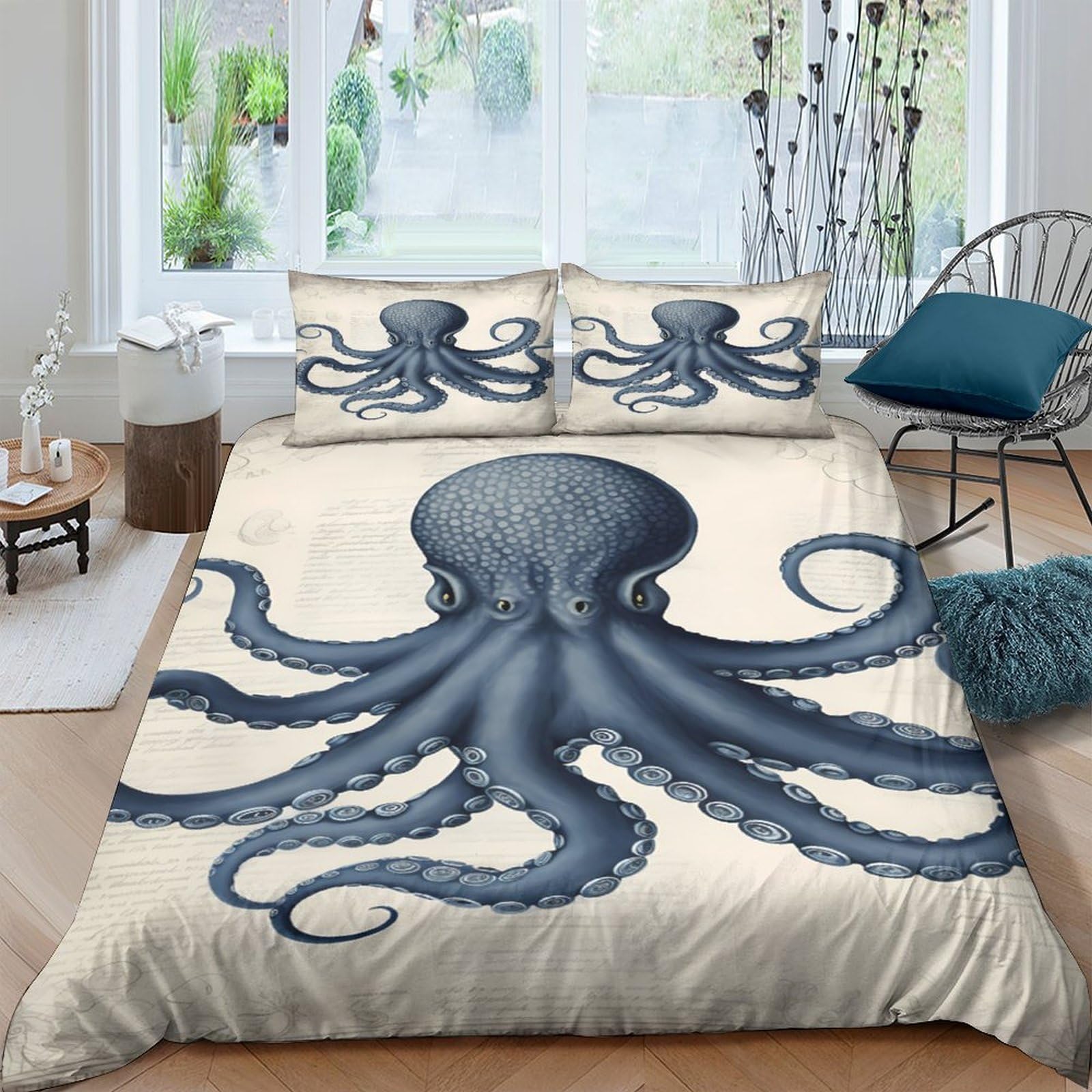 Ctjqhvkz Style-2 3D Printed Octopus Sea Creature Fitted Sheet Microfiber Soft Non-Slip Marine Animal Bed Cover For Bedroom Guest Room Single（135X200cm）