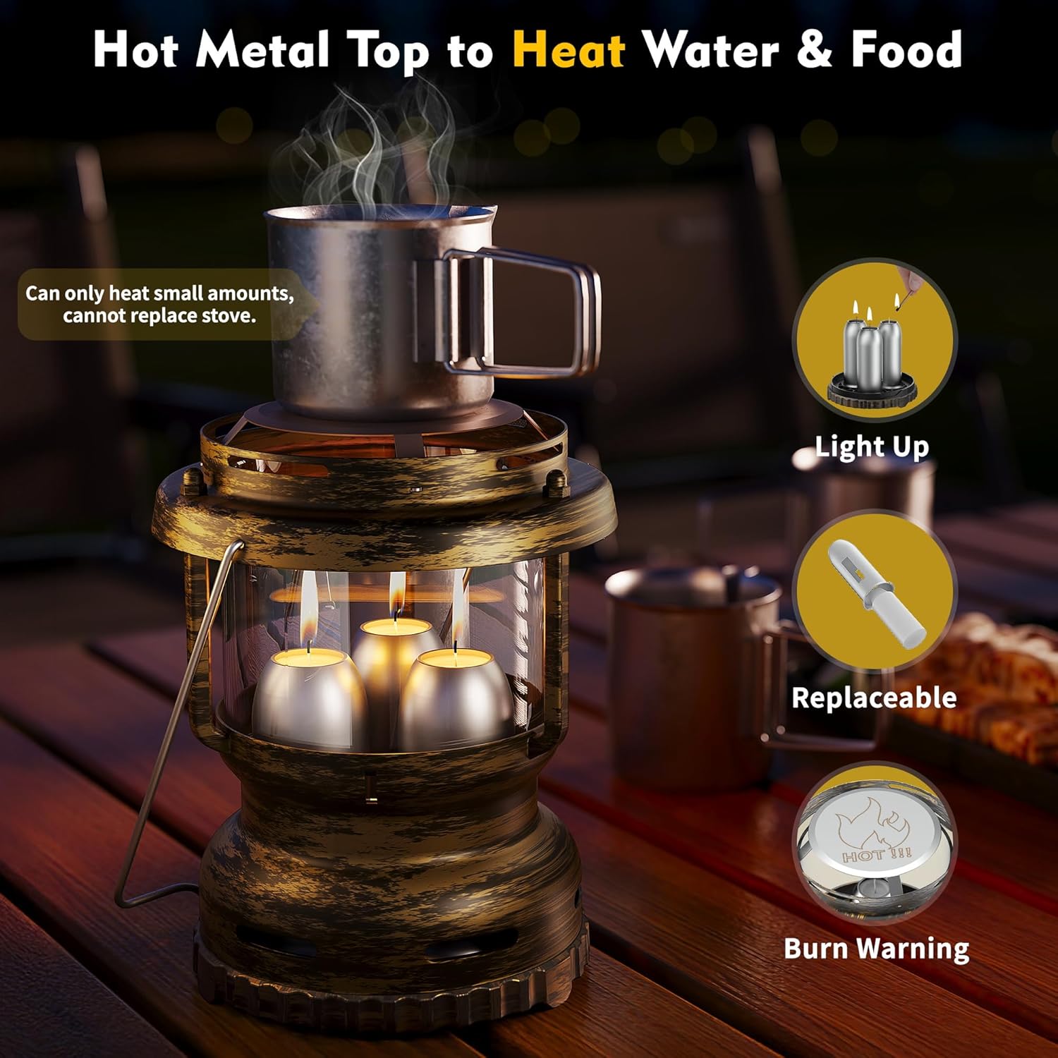 3-Wick Emergency Candle Lantern for Power Outages [18H+ Burning Time] Vintage Decorative Candle Lantern for Real Candles, Outdoor Portable Camping Survival Lighting [7.1"*5.7" - Vintage Brass] - Image 3