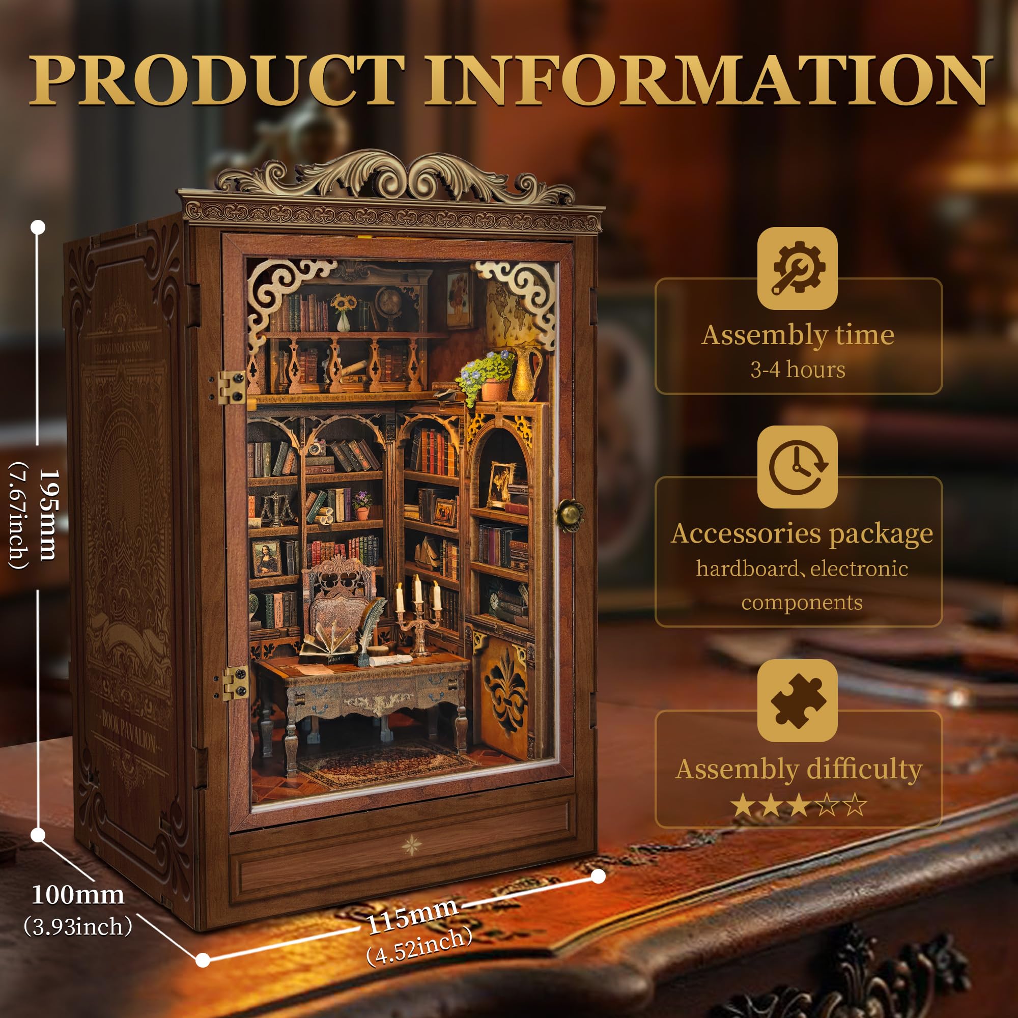 Book Nook DIY Miniature House Kit - Booknook Kit for Adults, Bookshelf Decor 3D Wooden Puzzle, Birthday Gifts for Book Lovers Women Friends - Time Book House - 4