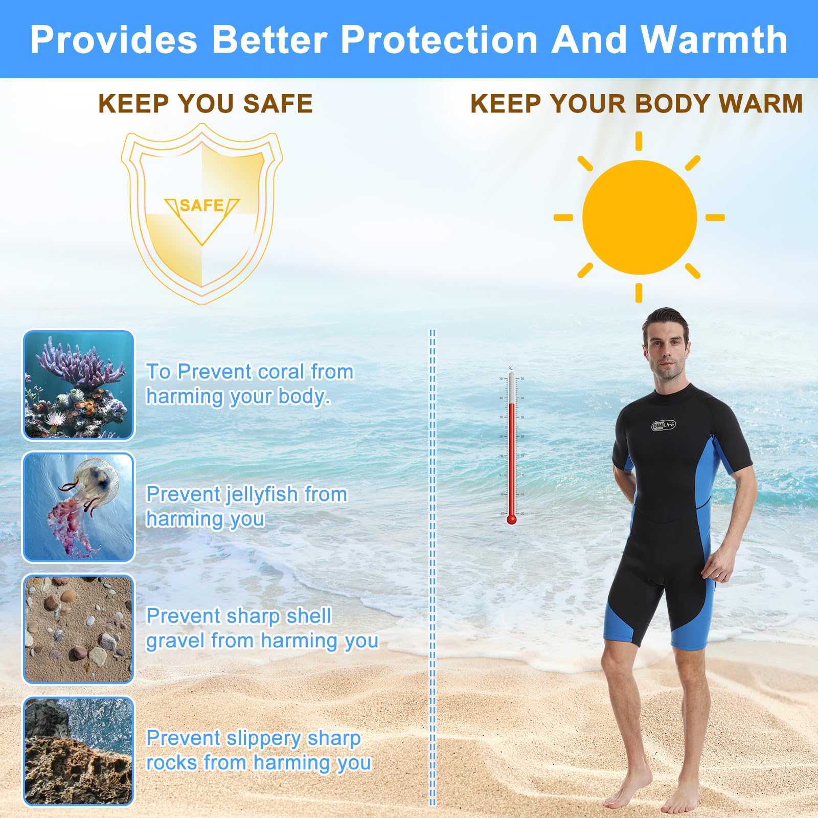 Gimilife Wetsuits for Men Women, Mens 3MM Shorty/FullWetsuit Neoprene Wetsuit Womens Full Body in Cold Water Keep Warm for Diving Surfing Snorkeling Kayaking