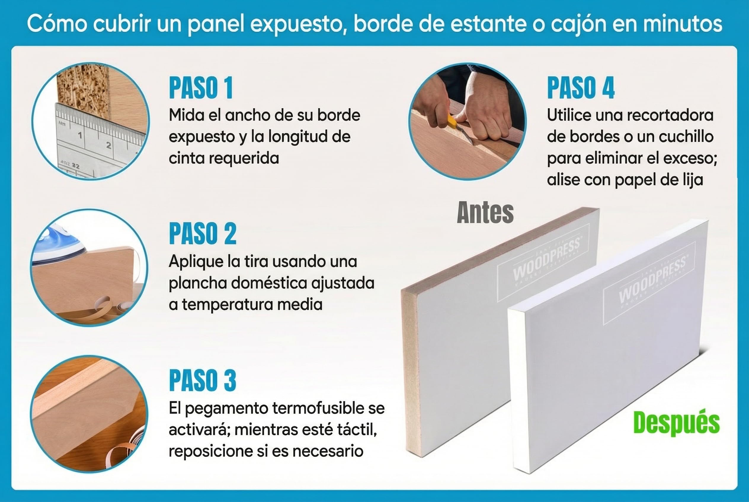 Cinta de melamina de 50 mm, color beige nacarado, cinta de chapa prepegada, rollo de 7,5 m, termoadhesiva para una fácil aplicación – cubrirá el borde de un panel de MDF estándar
