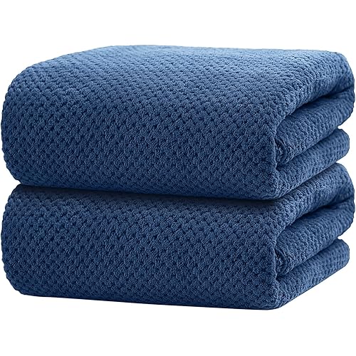 HOMEXCEL Bath Towels Pack of 2, (27 x 54 Inches) Microfiber Ultra Soft Highly Absorbent Bath Towel Set, Lightweight and Quick Drying Towels for Body, Sport, Yoga, SPA, Fitness, Blue