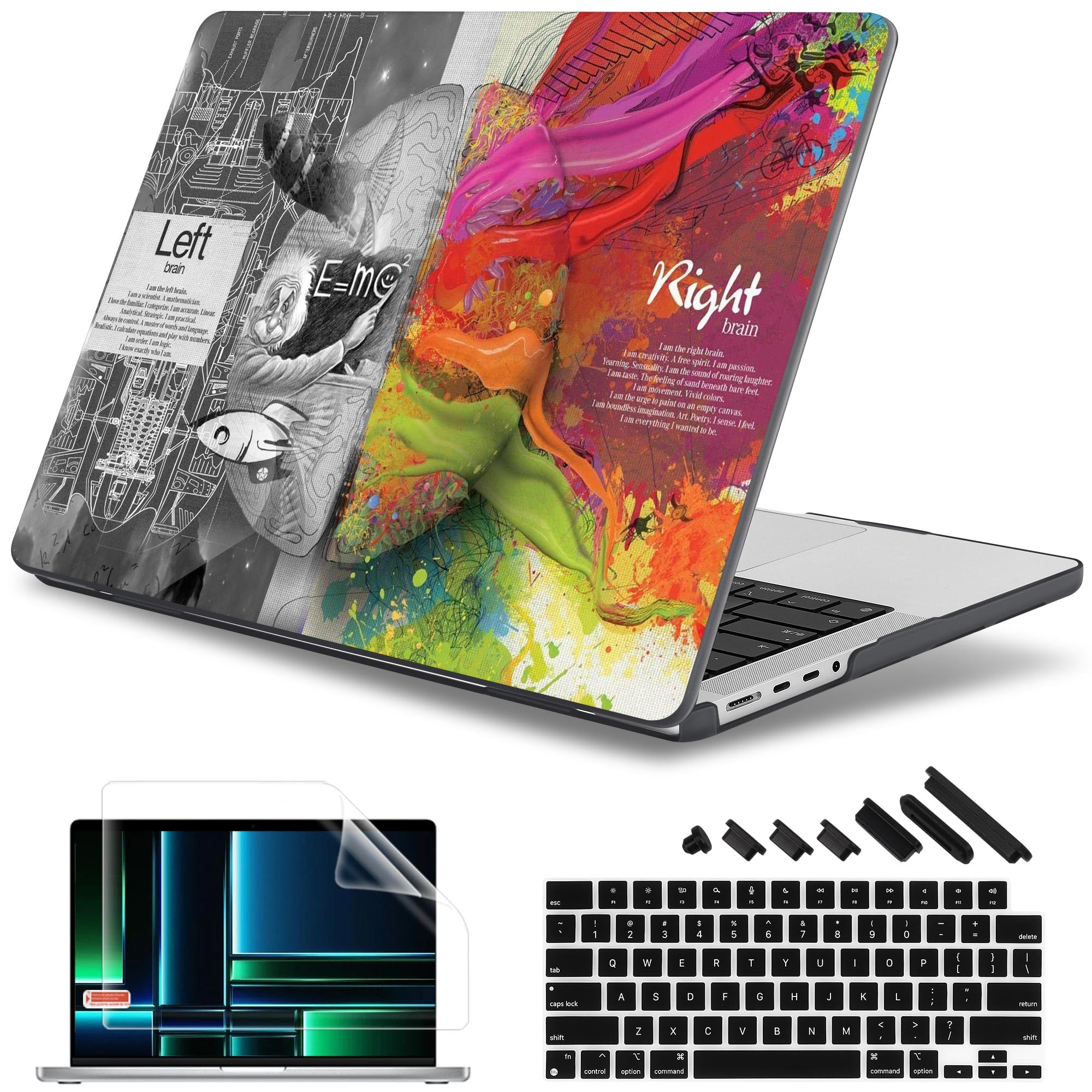 May Chen Compatible with M3 MacBook Pro 16 A2991 M2 A2780 M1 A2485 Pro/Max with Retina Display Fits Touch ID 2023 2022 2021, Hard Shell Case with Keybaord Cover & Screen Protector, Left Right Brain
