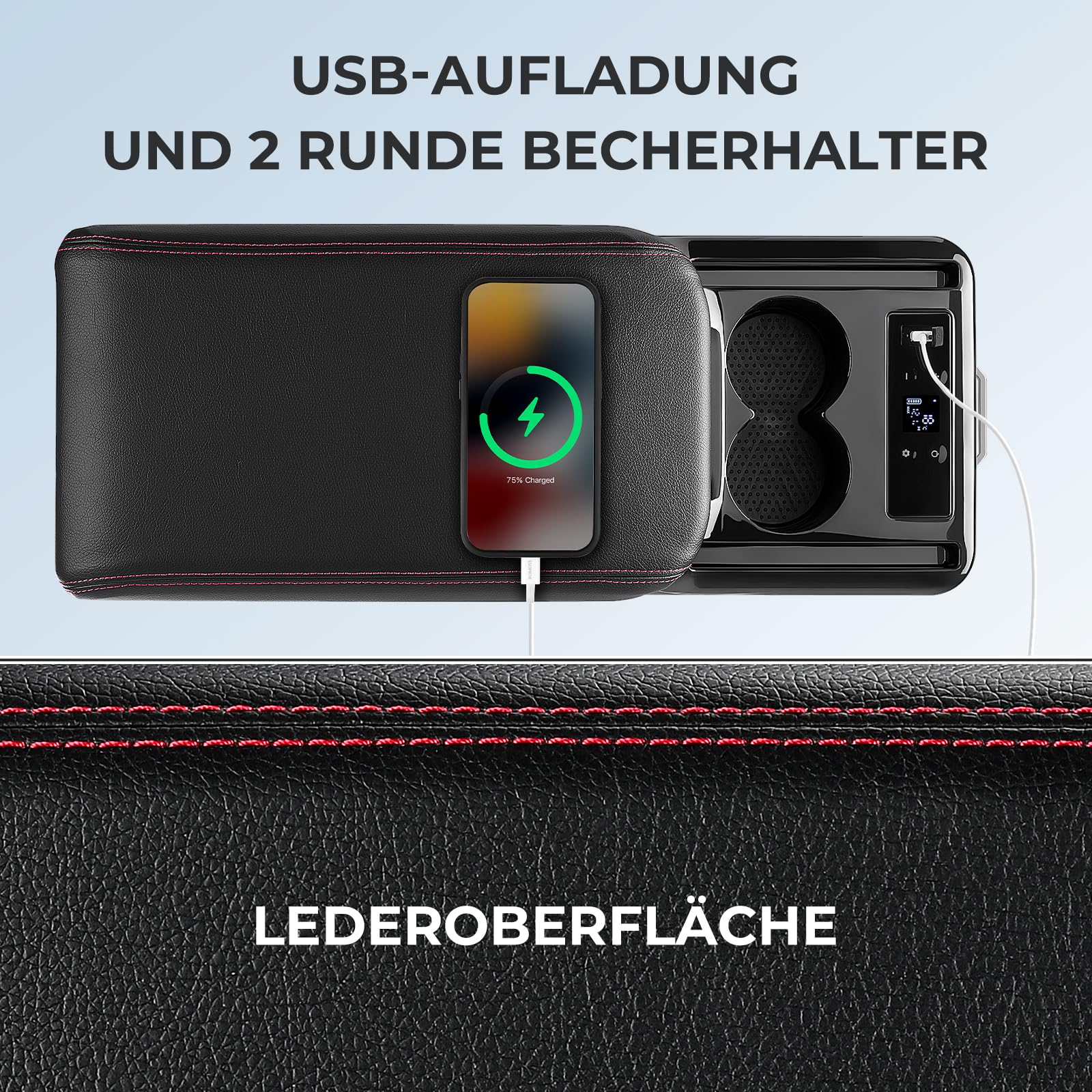 Kompressor Kühlbox 15L inkl. Montageplatte, Mittelkonsole Gefrierbox mit APP-Steuerung, Elektrisch Kühlschrank, 12V/24V DC 220-240V AC, Multifunktionale Mittelkonsole, -15°C bis 20°C für Auto Lkw Boot