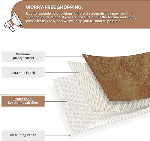 Miniatura 2 de ONine - Parche para reparación de cuero, autoadhesivo, diferentes colores, de 8 x 11 pulgadas para desprender y pegar, sofás, asientos de automóvil,