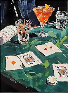 Vintage Poker Diamond Art Kits for Adults Beginner,Dark Green DIY Modern Diamond Painting 5D Round Full Drill Diamond Dots Gem Art Crafts with Tools,Funny Crafts for Home Wall Decor&Gift-12x16in