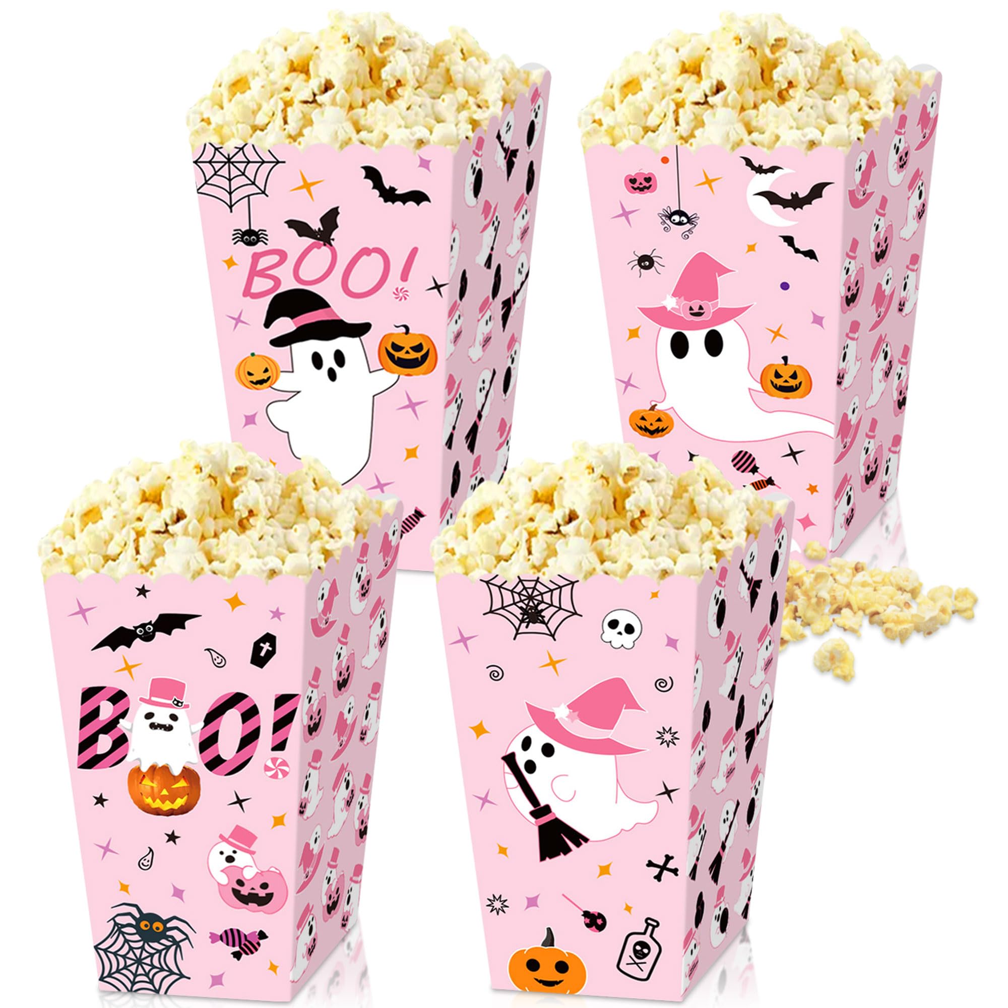 Roaring Good Time Little Boo Popcorn Boxes Candy Treats Goodies Gift Bags Halloween Theme Ghost Pink Candy Bags for Birthday Party Favors Supplies