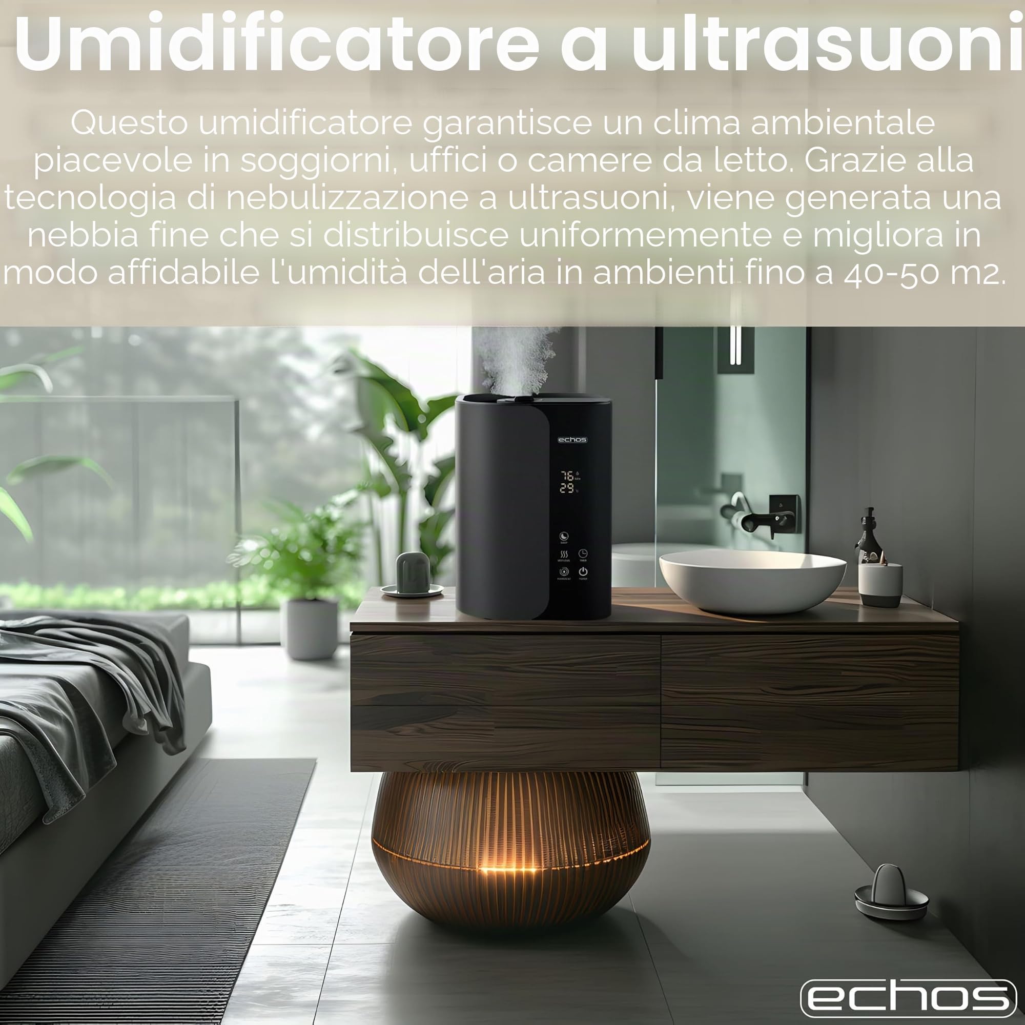 Steinborg - Umidificatore ad ultrasuoni, 5 litri, con nebulizzatore ad ultrasuoni, con telecomando, purificatore d'aria, igrometro, touch screen LED, ultra silenzioso, potente, 350 ml/h, scomparto di