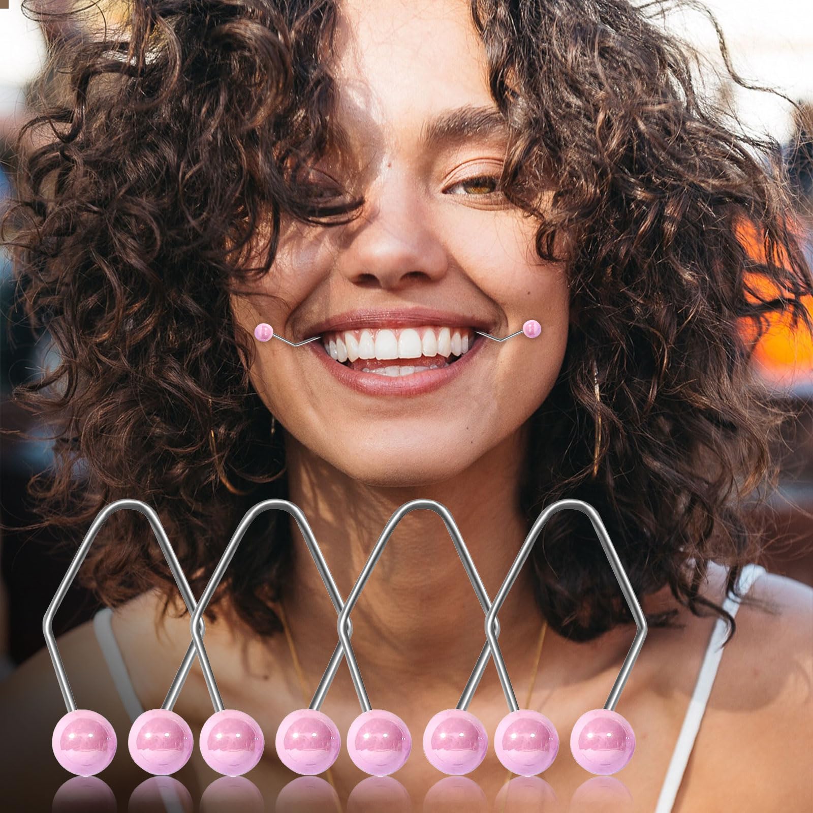 Lot de 4 machines à fossettes naturelles pour les joues, les muscles du visage pour un beau dimple maker, pour femmes et filles, pour dormir, travailler, lire, apprendre (rose)
