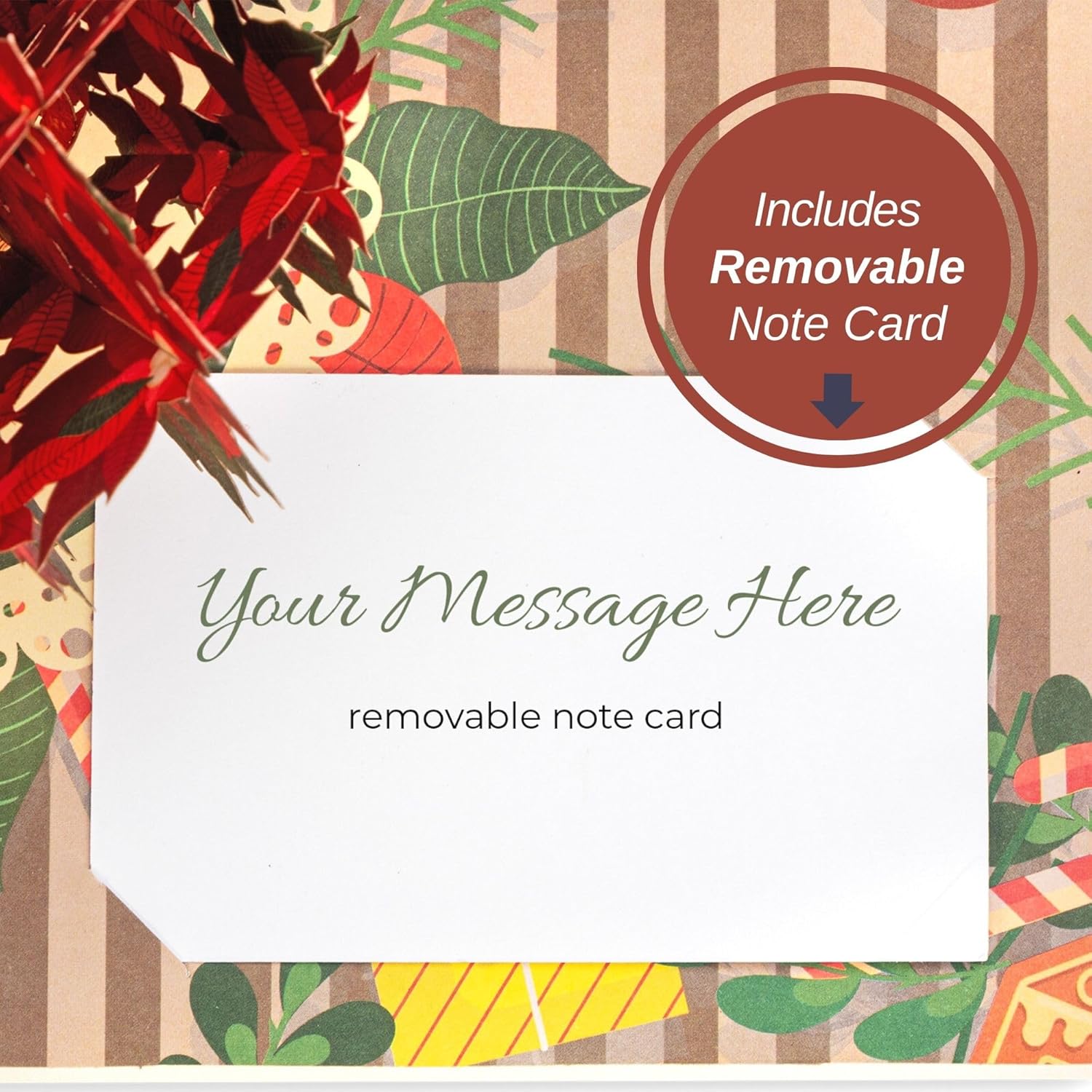 Paper Love 3D Poinsettias Plant Christmas Pop Up Card, Gift For Christmas or Holidays, 5" x 7" Cover - Includes Envelope and Removable Note Tag - Image 7