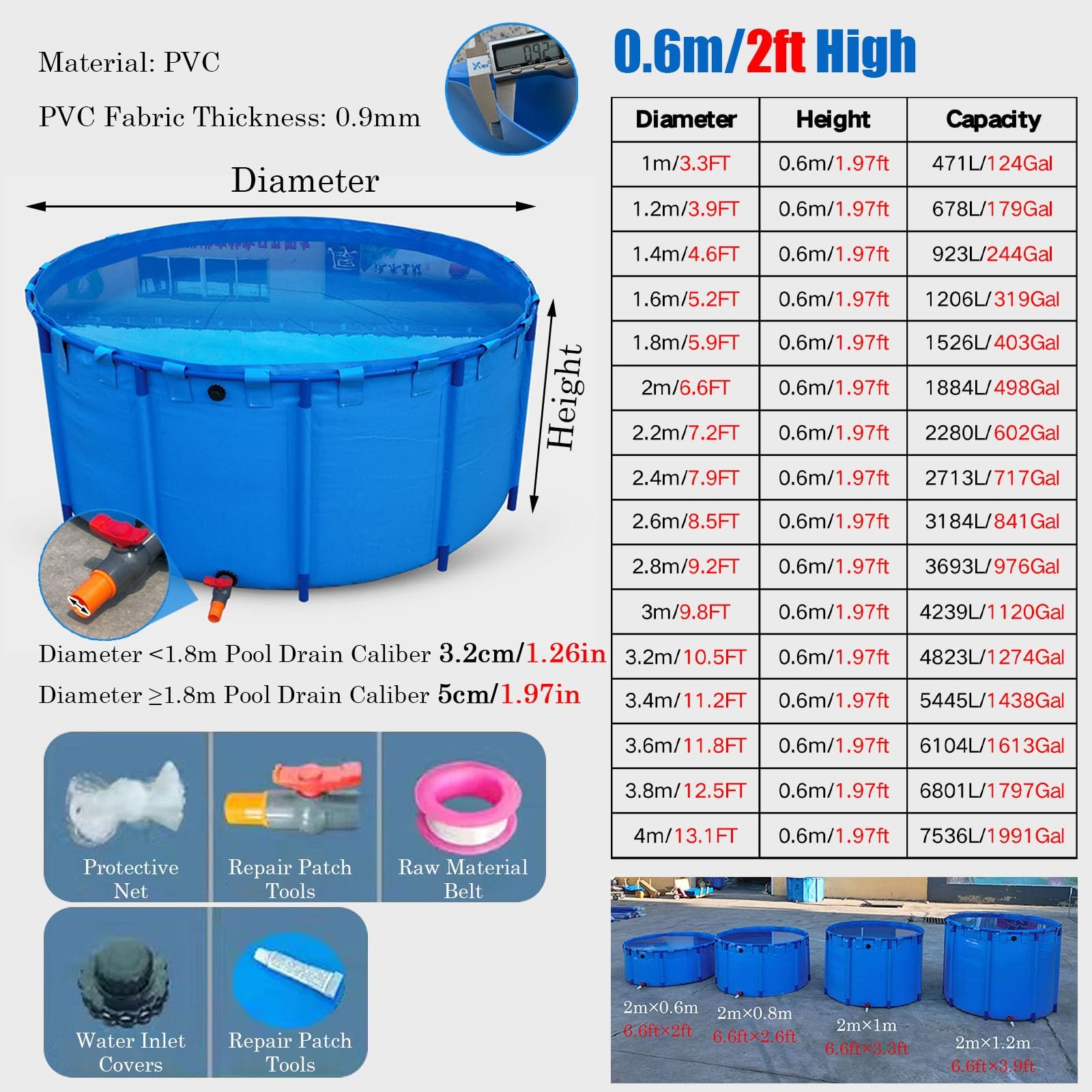 Set piscina fuori terra, resistente telaio rotondo per esterni, facile installazione con toppa di riparazione, capacità 4245 l, plastica dura resistente, ideale per il cortile