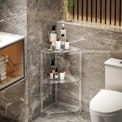 Miniatura 6 de Eglaf Mesa auxiliar de esquina de acrílico, mesa auxiliar triangular de 3 niveles, mesa auxiliar pequeña para sala de estar, dormitorio, baño, 11.8